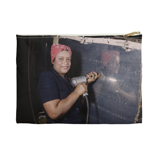 Operating a hand drill at Vultee-Nashville, woman is working on a "Vengeance" dive bomber, Tennessee Large Organizer Pouch with Black Zipper