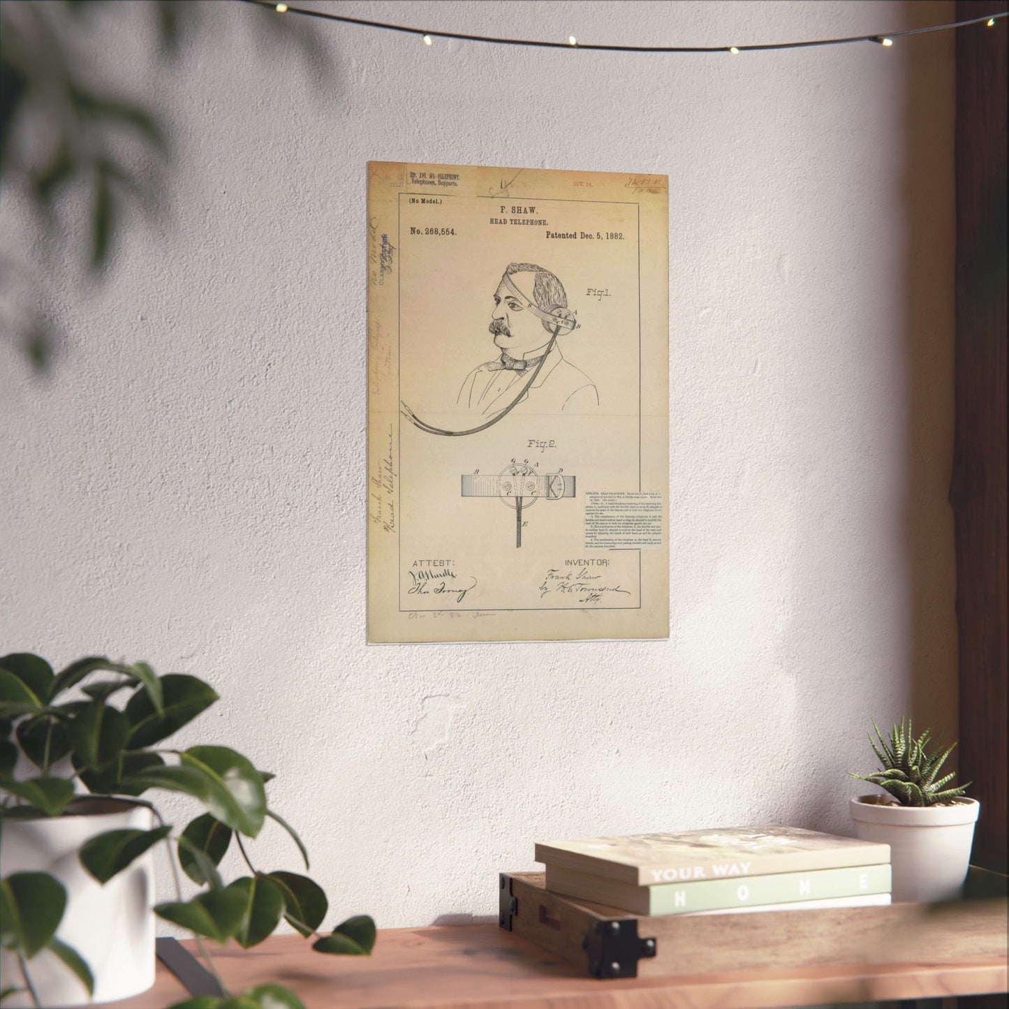 Patent drawing - for F. Shaw's Head Telephone Public domain  image High Quality Matte Wall Art Poster for Home, Office, Classroom
