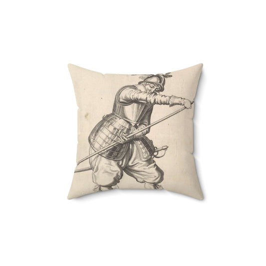 A soldier sliding his right hand along the training-pike, from the Lansquenets series, plate 22, in Wapenhandelinghe van Roers Musquetten Ende Spiessen (The Exercise of Arms) Decorative Accent Square Pillow