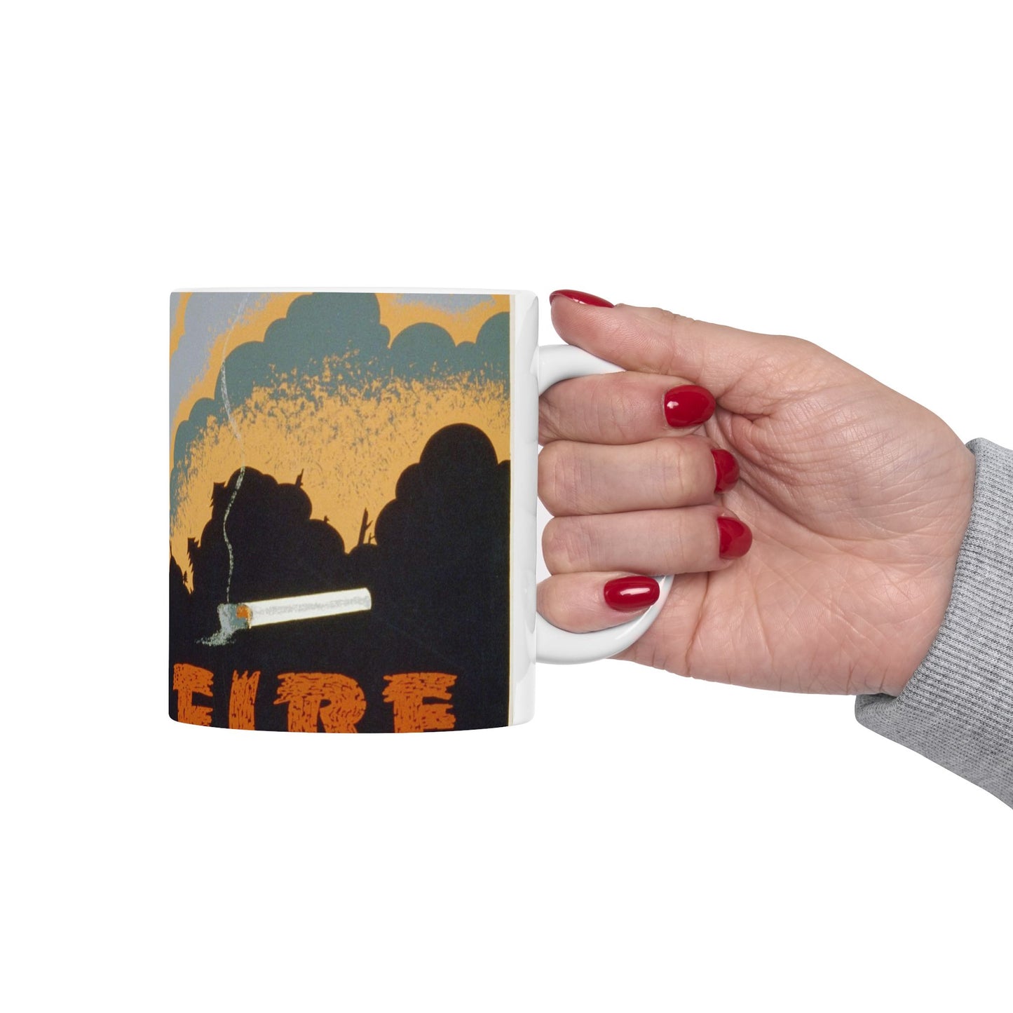 Fire wrecks a forest, Art Deco Poster Beautiful Novelty Ceramic Coffee Mug 11oz