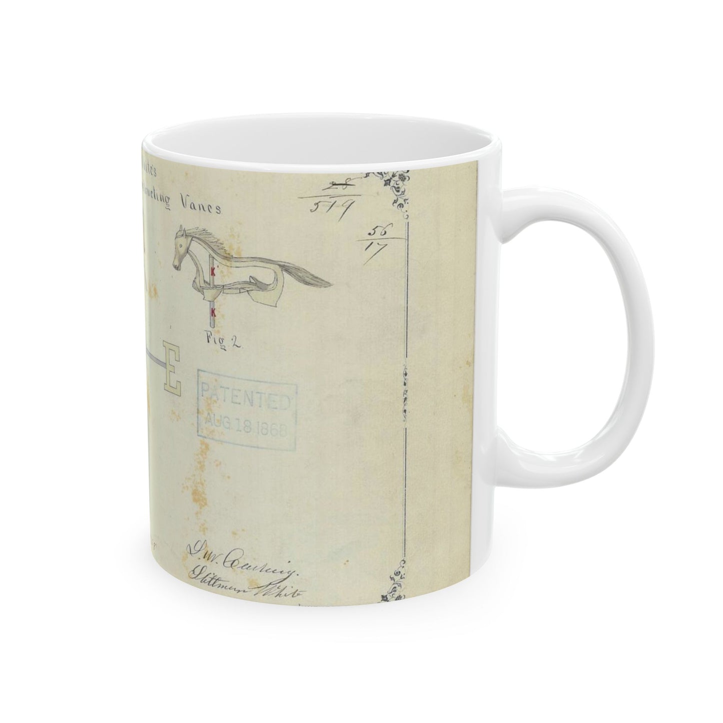 Patent drawing - Drawing of an Improved Method of Constructing Vanes Public domain  image Beautiful Novelty Ceramic Coffee Mug 11oz