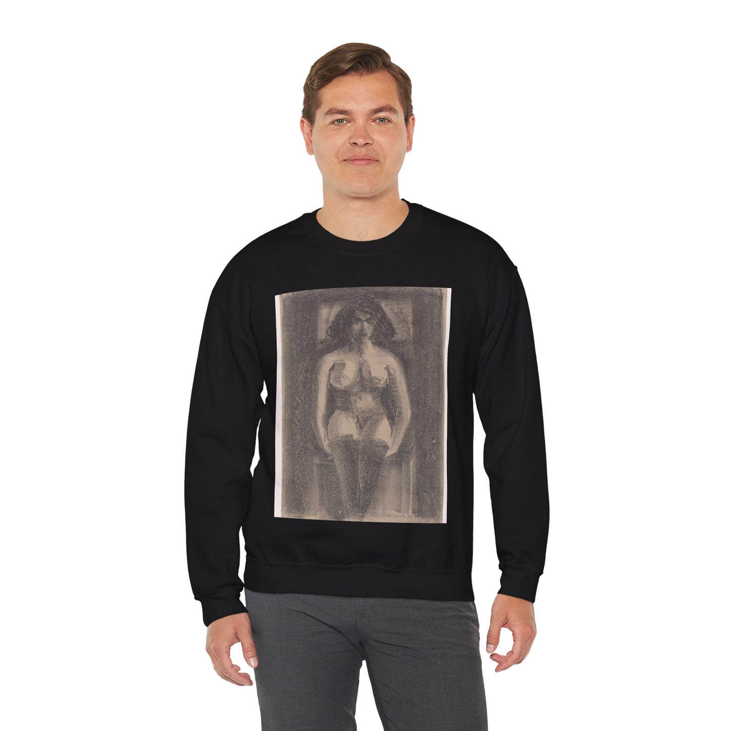 Samuel Jessurun de Mesquita - Zittend vrouwelijk naakt, met kousen aan Black Heavy Blend Adult Crew Neck SweatShirt