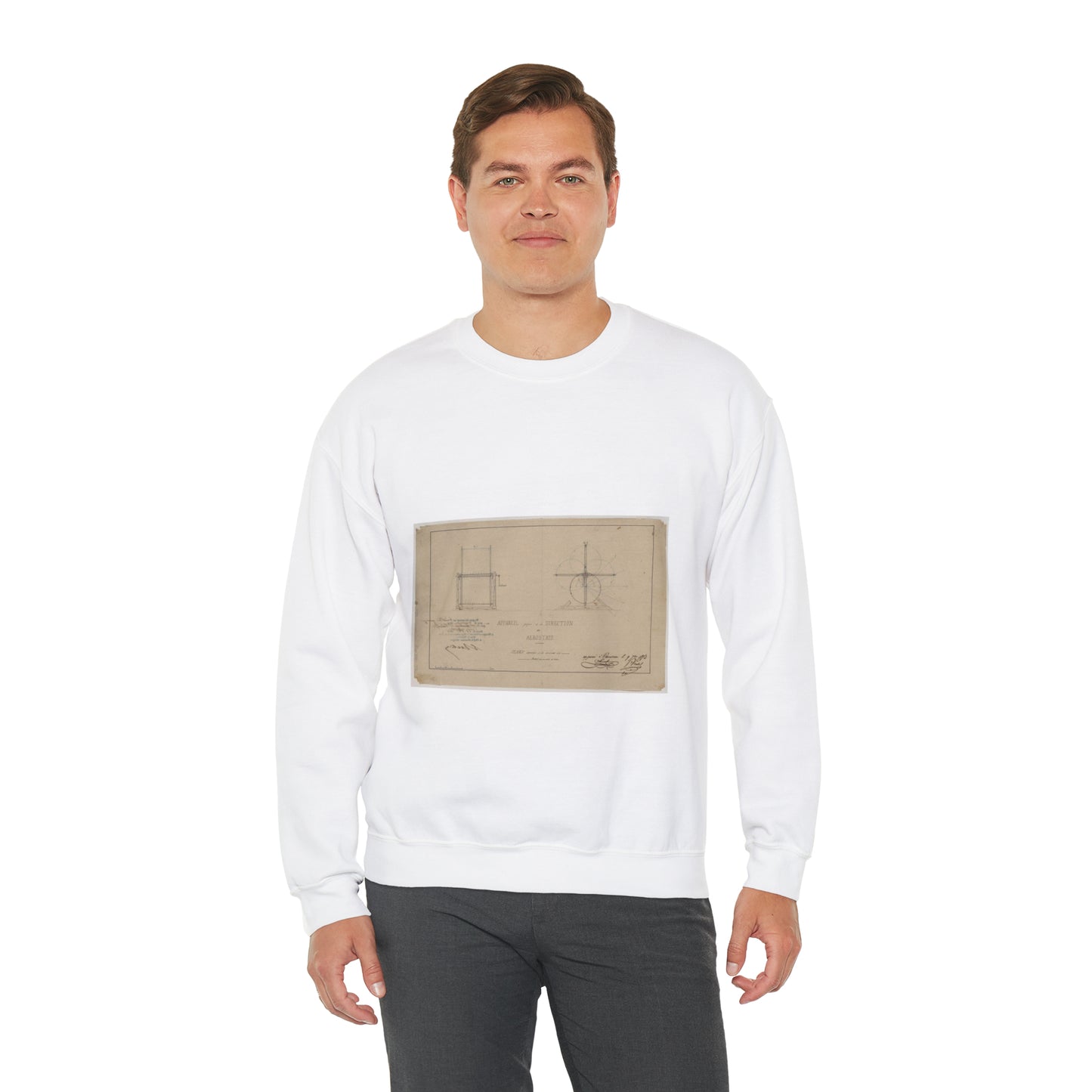 Patent drawing - Appareil propre à la direction des aerostats plans annèxes à la demande d'un brevet pour une durée de 15 ans / / apprové à [...] Sourbieu & Pre. Pradel, 1852 septembre 9. Public domain  image White Heavy Blend Adult Crew Neck SweatShirt