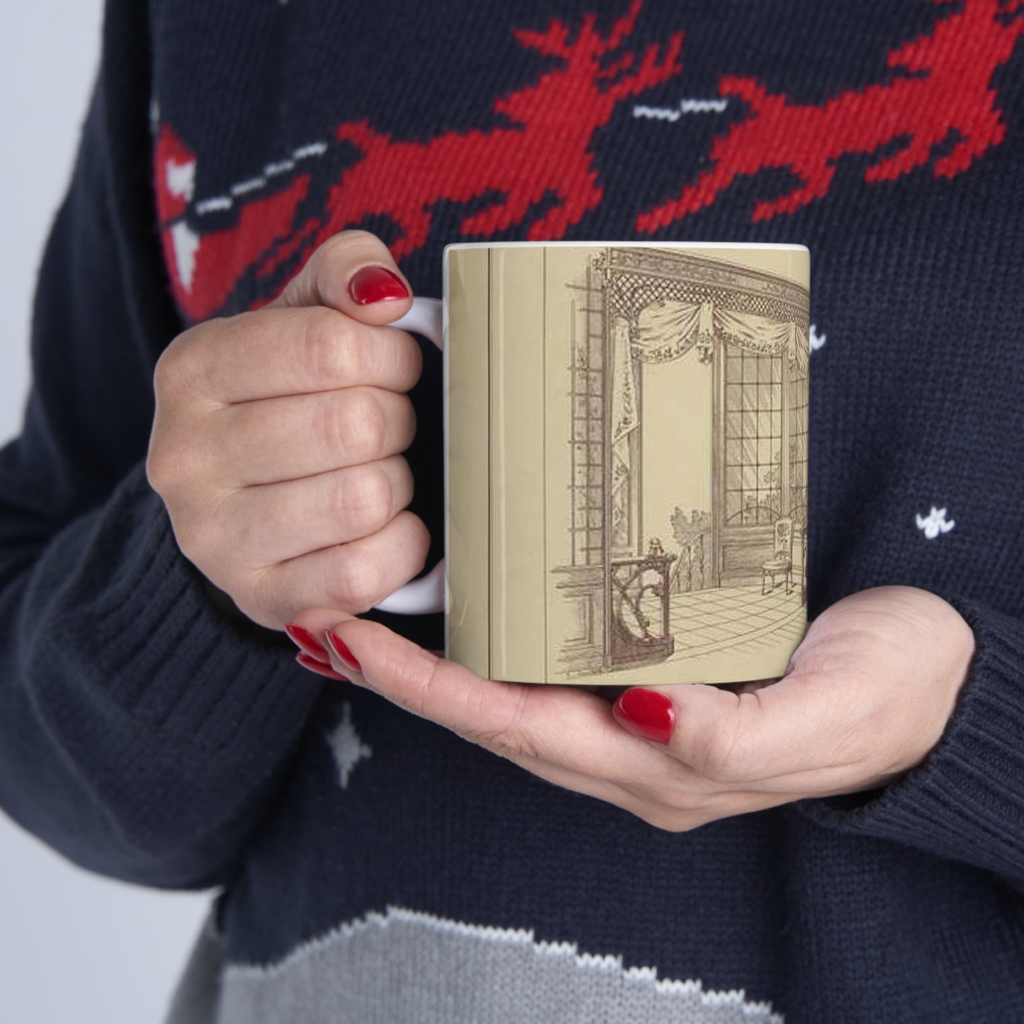 Vestibule : décor de baie en bois découpé sur treillage doré. Lambris, meubles et porte en bois de frêne verni. Etoffe des sièges et de la baie en soie brochée. Beautiful Novelty Ceramic Coffee Mug 11oz