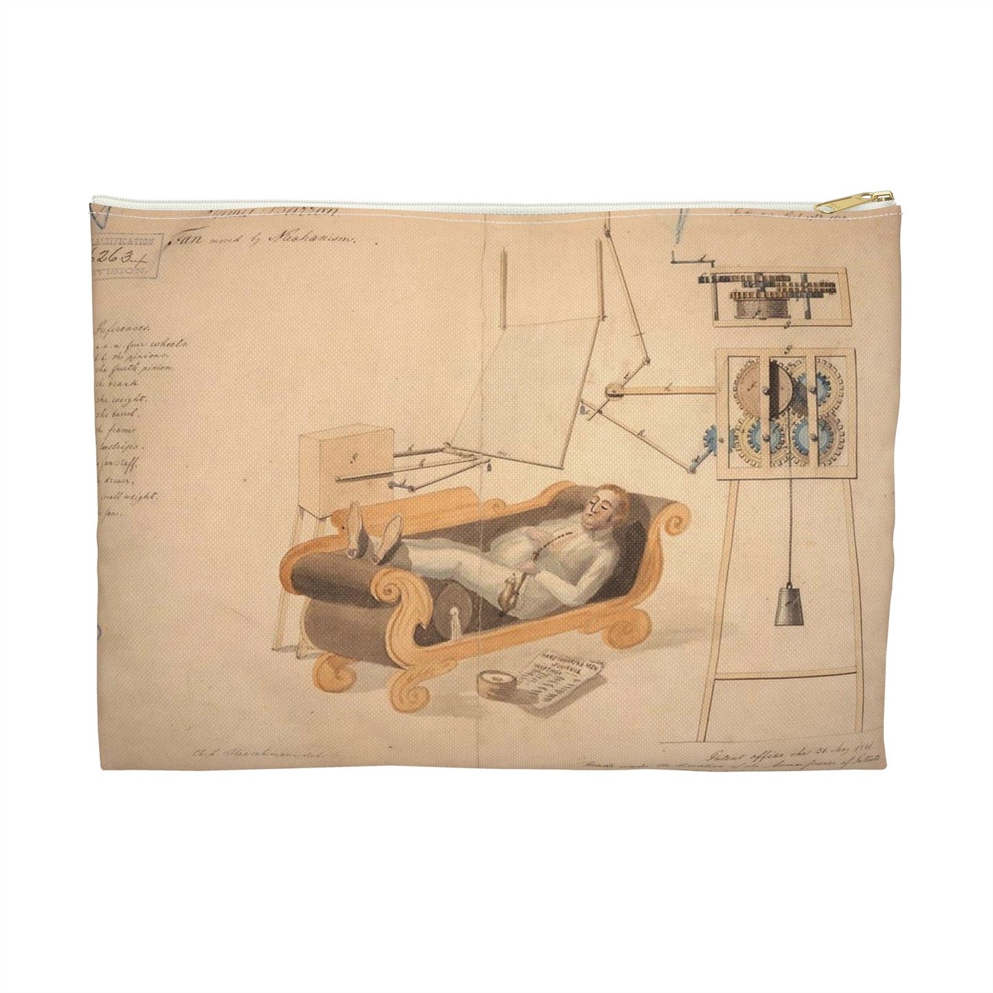 Patent drawing - Drawing of Fan Moved by Mechanism Public domain  image Large Organizer Pouch with Black Zipper