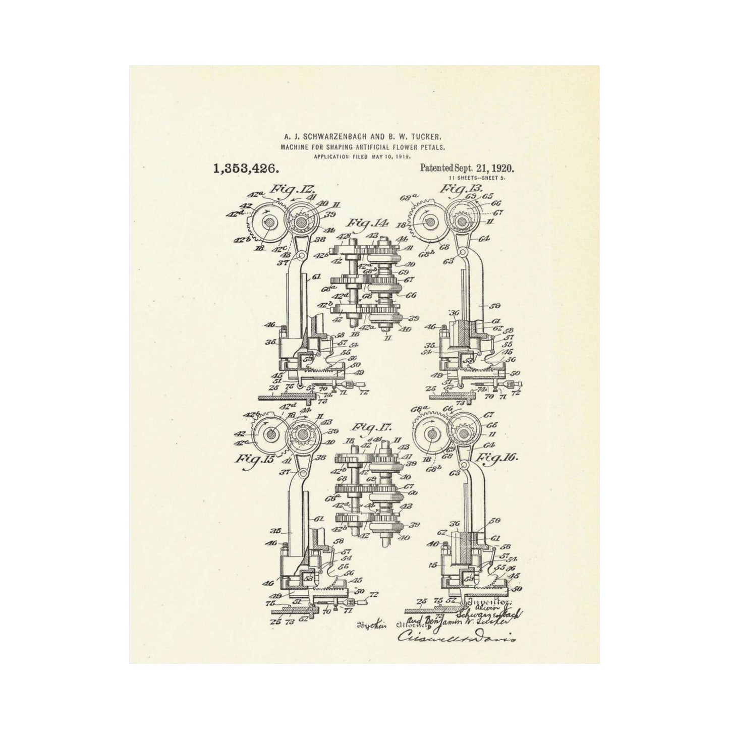 Patent Case File No. 1,353,426, Machine for Shaping Artificial-Flower Petals, Inventor(s)- Alwin J. Schwarzenbach and Benjamin W. Tucker. - DPLA - 73ca175439733b642c8783cdd58e8940 (page 42) High Quality Matte Wall Art Poster for Home, Office, Classroom