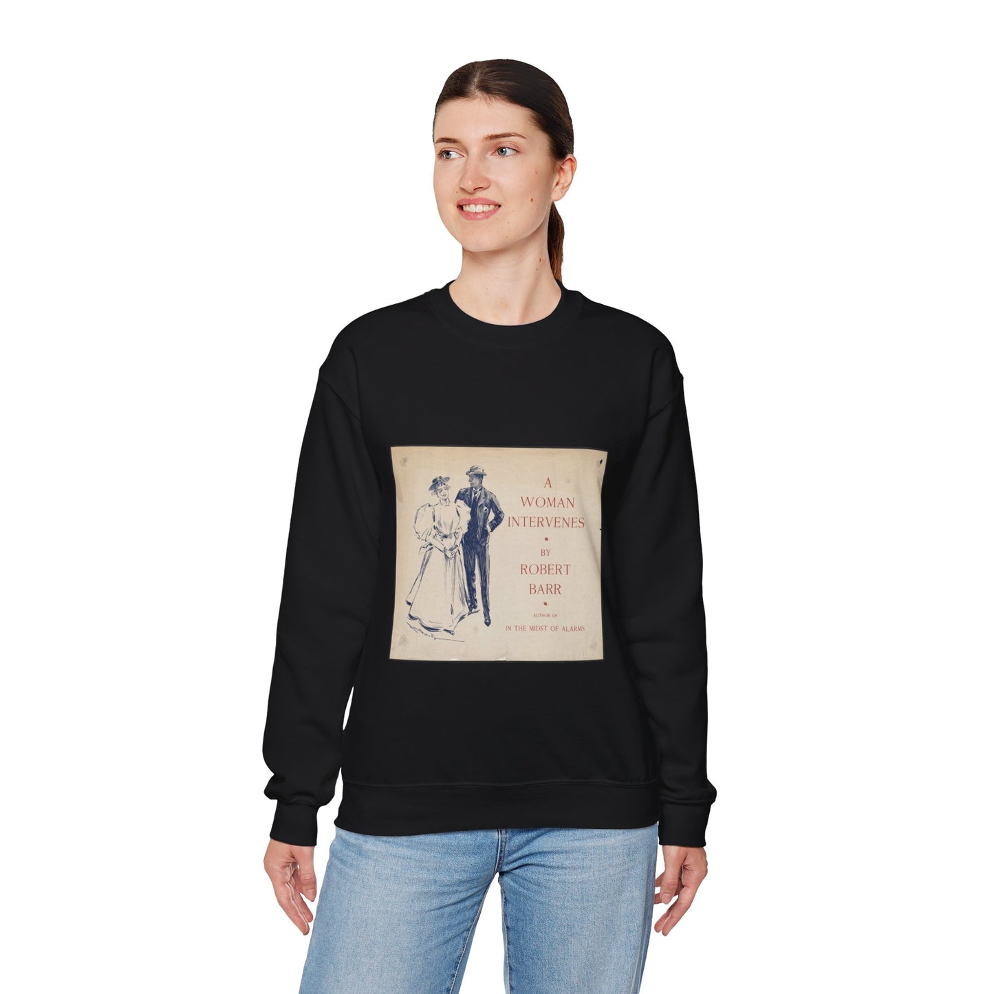 A woman intervenes by Robert Barr Black Heavy Blend Adult Crew Neck SweatShirt