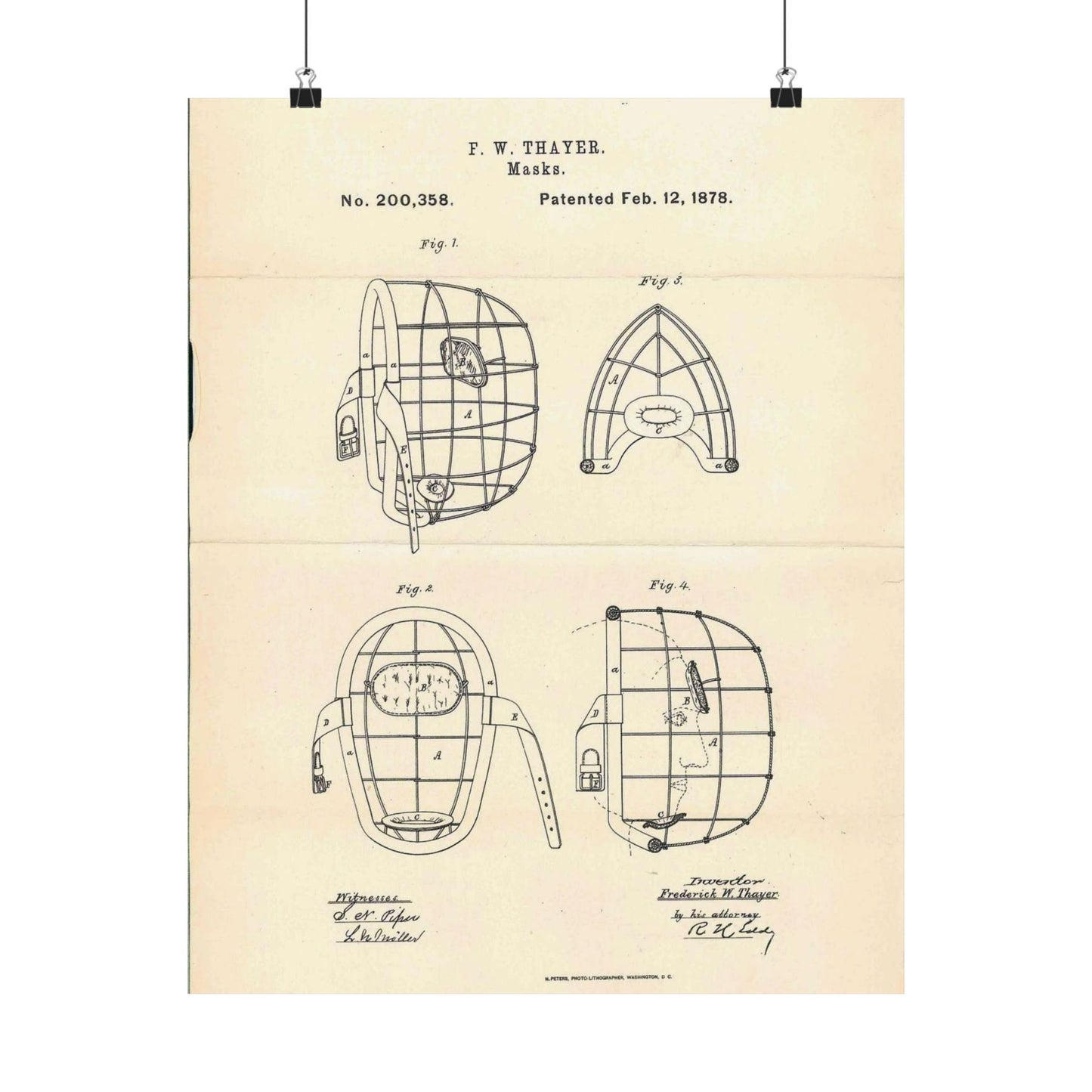 Patent Case File No. 200,358, Improvement in Masks, Inventor Frederick W. Thayer - DPLA - 7786b11b8abf0875f64205aeedc6d9c3 (page 11) High Quality Matte Wall Art Poster for Home, Office, Classroom