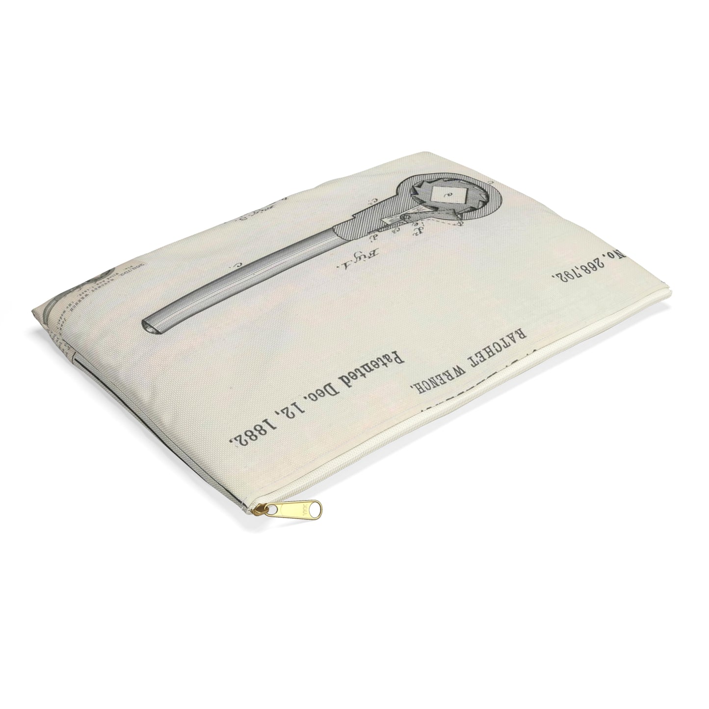 Patent Drawing of Engine - for J. B. Halbert's Ratchet Wrench Public domain  image Large Organizer Pouch with Black Zipper