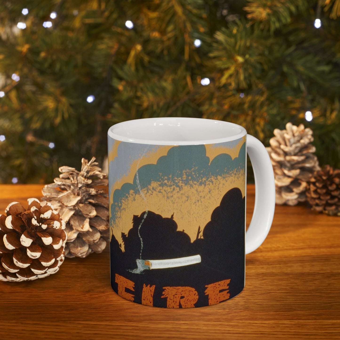 Fire wrecks a forest, Art Deco Poster Beautiful Novelty Ceramic Coffee Mug 11oz