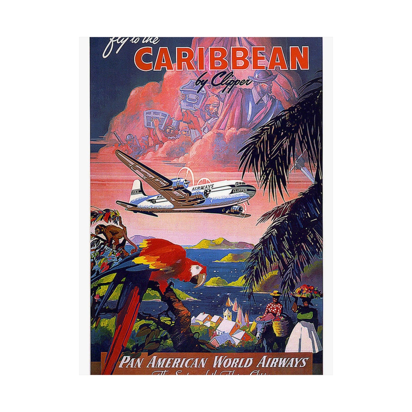 Caribbean. Vintage Travel Poster. High Quality Matte Wall Art Poster for Home, Office, Classroom