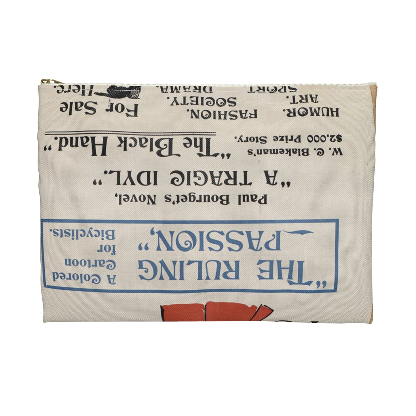 New York herald, Sunday Jan. 26th, 1896 Large Organizer Pouch with Black Zipper