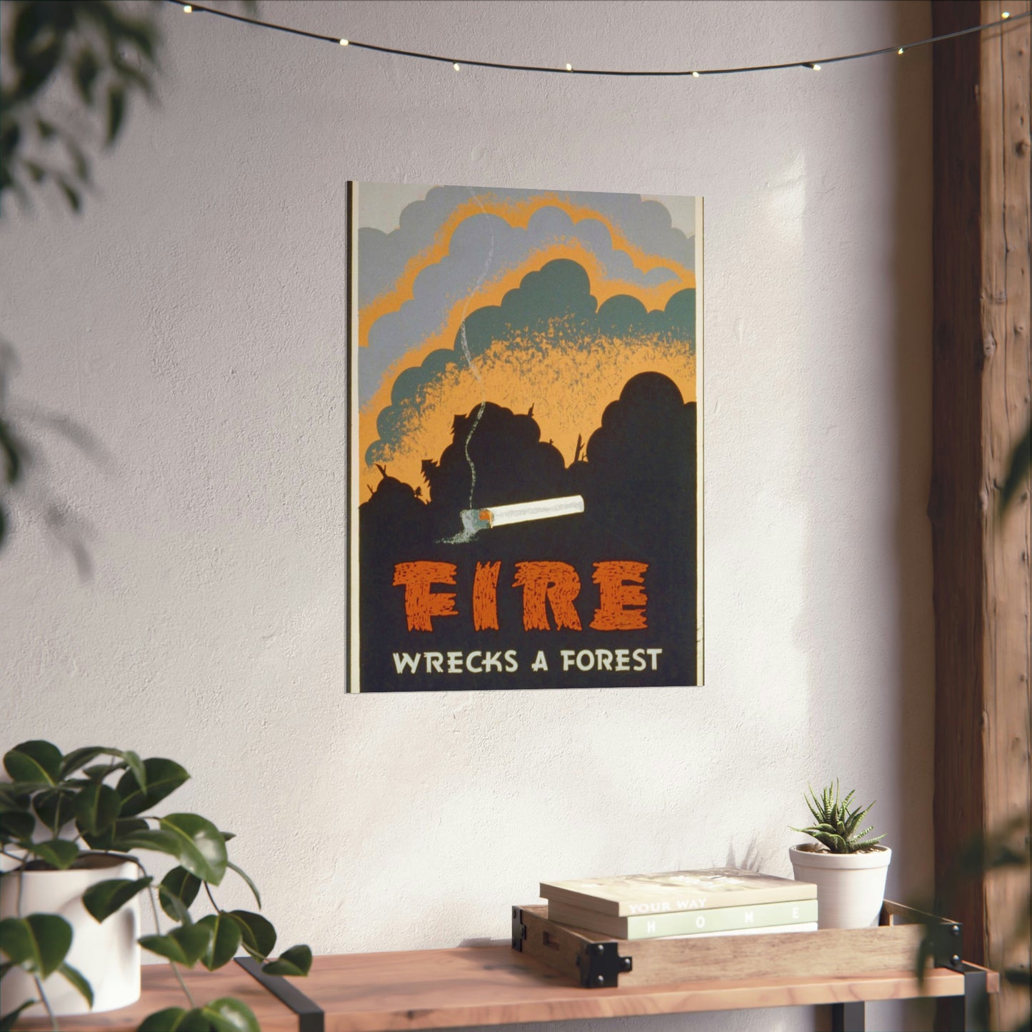 Fire wrecks a forest, Art Deco Poster High Quality Matte Wall Art Poster for Home, Office, Classroom