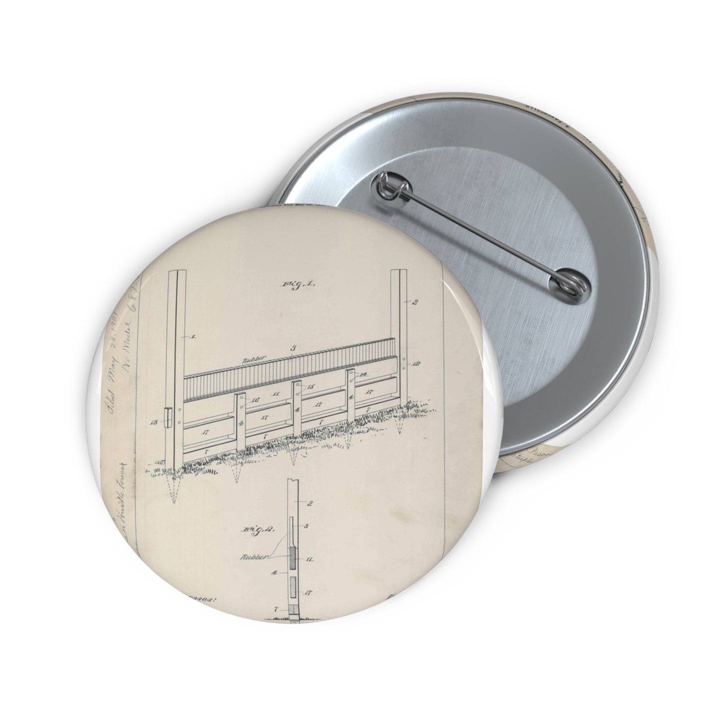 Patent Drawing of Engine - for A. Pascocello' Steeplechase or Hurdle Fence Public domain  image Pin Buttons with Crisp Design