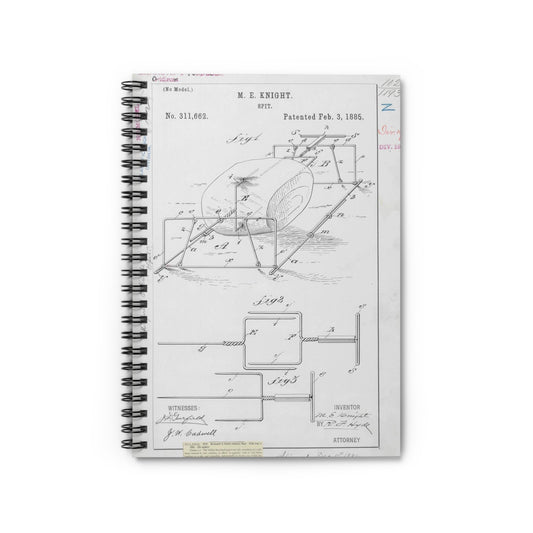 Patent drawing - for M. E. Knight's Spit Public domain  image Spiral Bound Ruled Notebook with Printed Cover