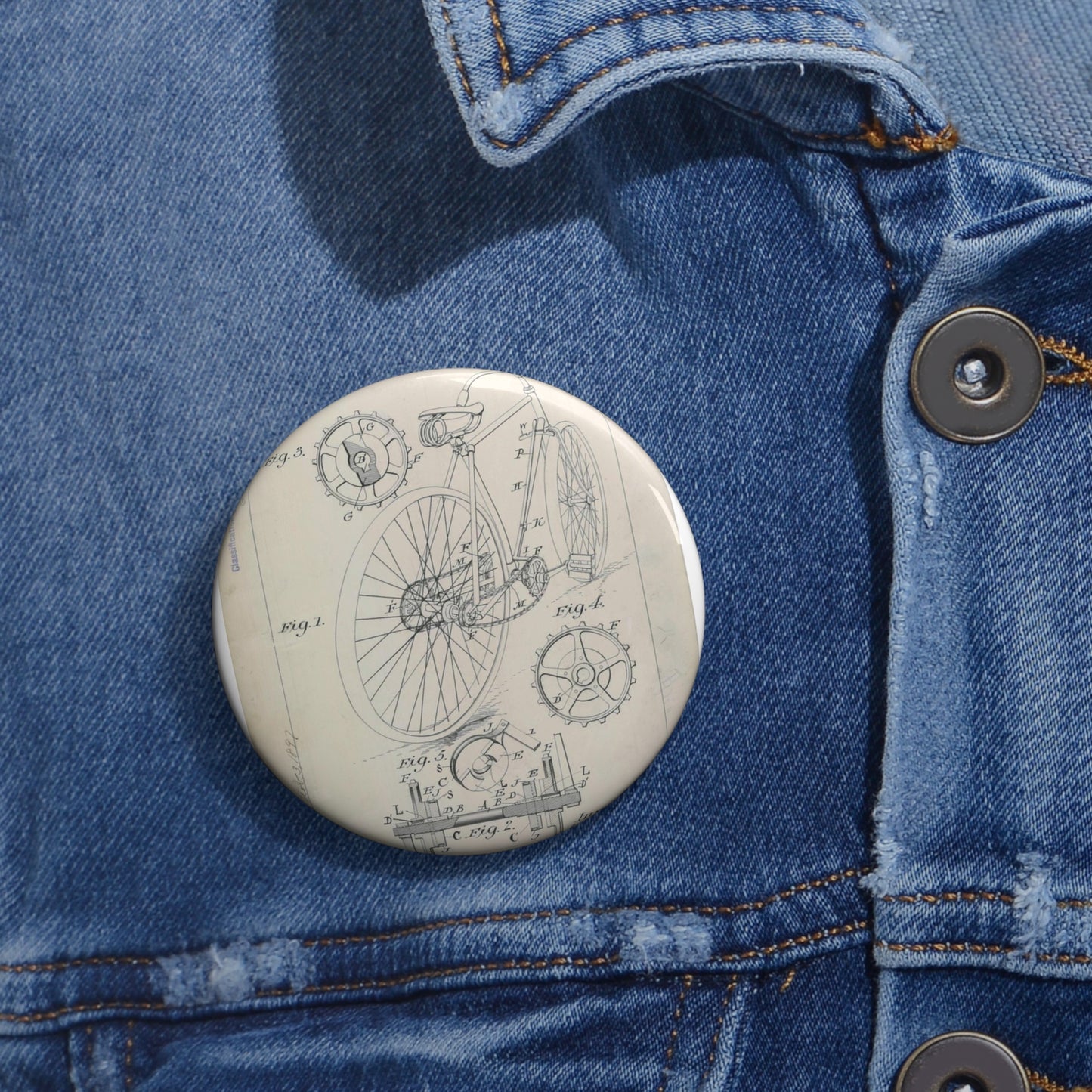 Patent drawing - for J. J. Hentz' Bicycle Public domain  image Pin Buttons with Crisp Design