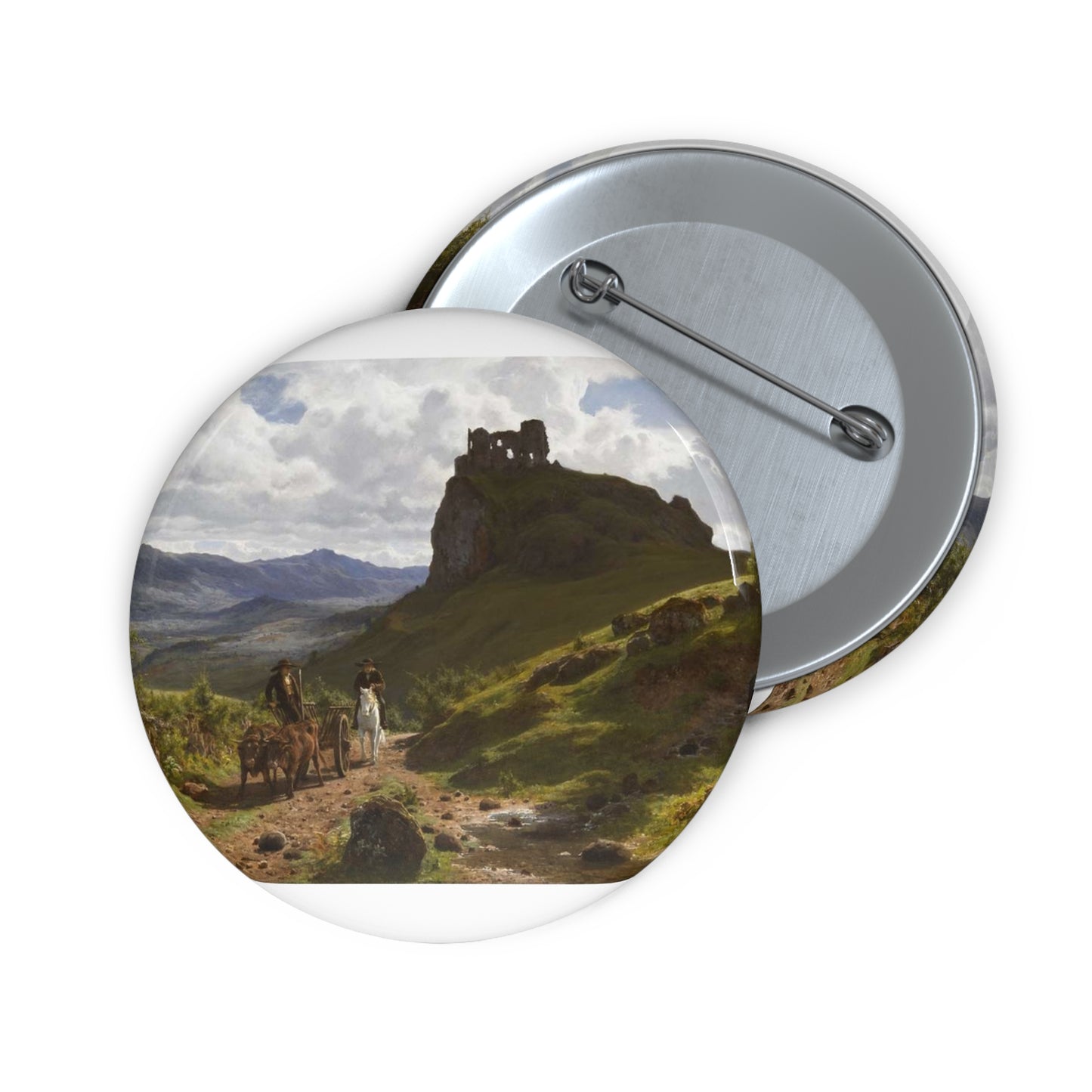 Auguste Bonheur - Les ruines du château d'Apchon Pin Buttons with Crisp Design