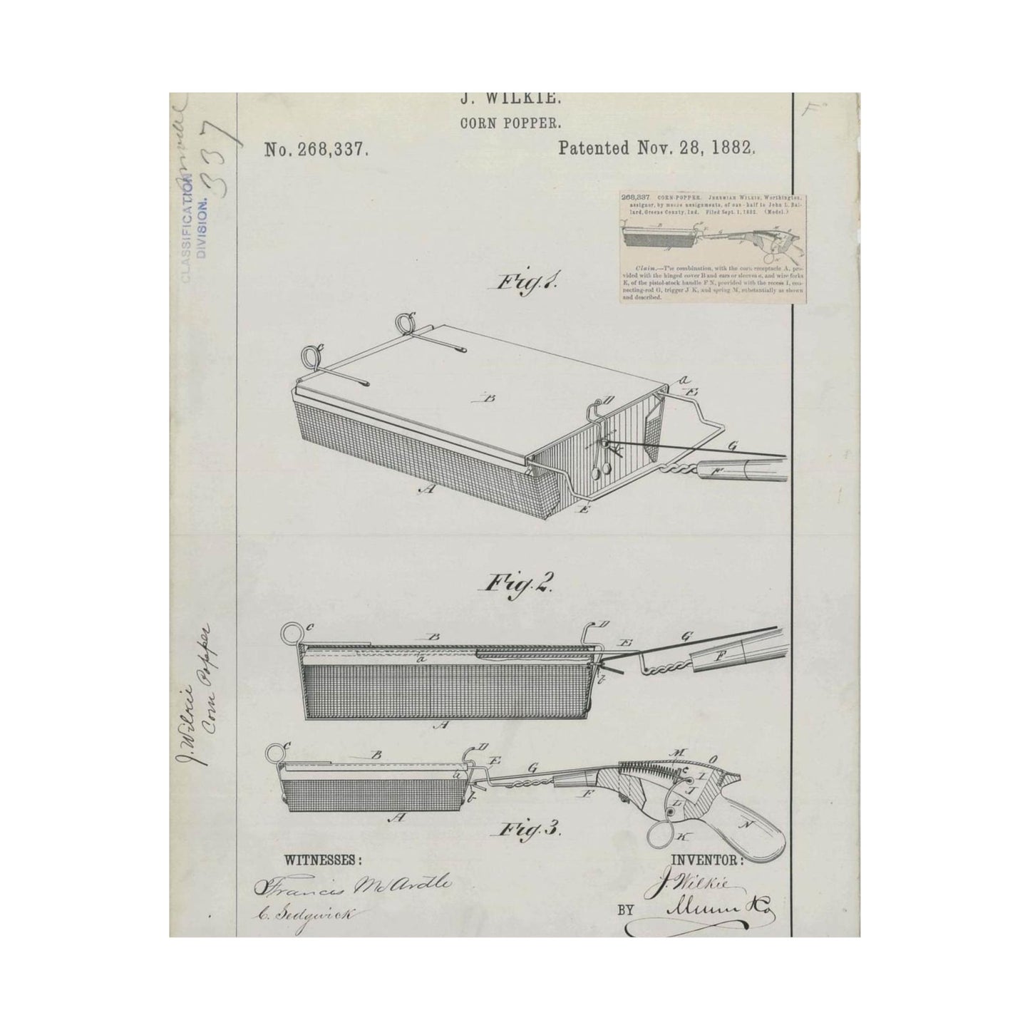Patent Drawing of Engine - for J. Wilkie's Corn Popper Public domain  image High Quality Matte Wall Art Poster for Home, Office, Classroom
