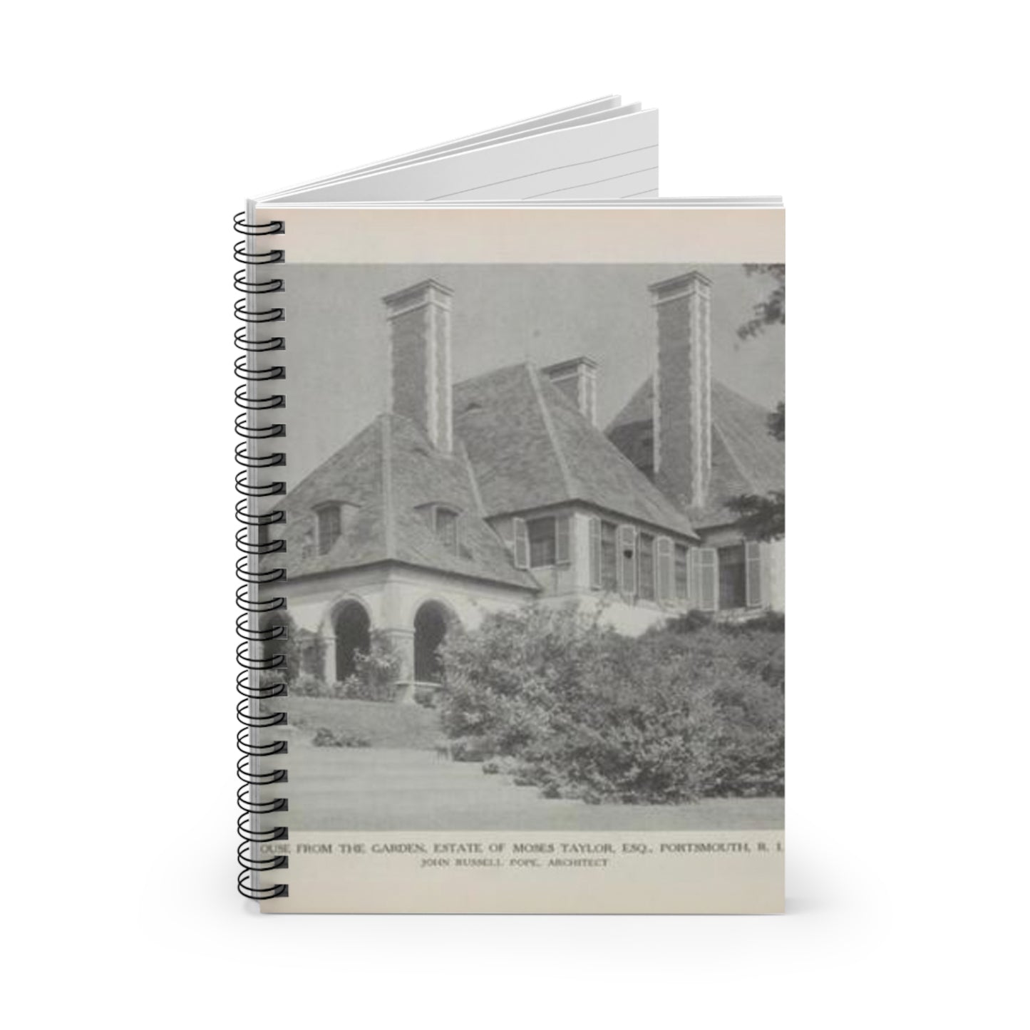 House from the Garden, Estate of Moses Taylor, Esq., Portsmouth, R.I. Spiral Bound Ruled Notebook with Printed Cover