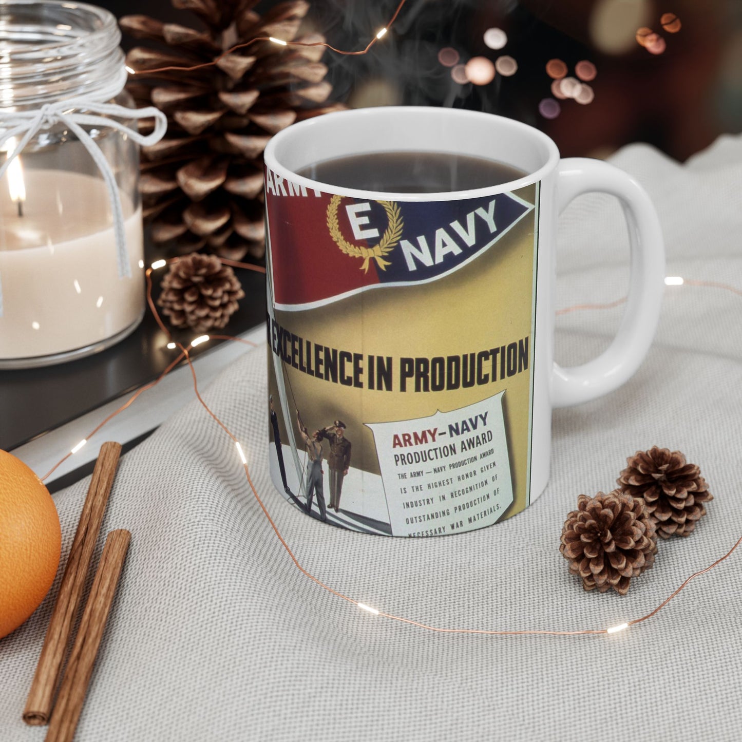 "For Excellence in producton, Army Navy "E" - NARA - 514282 Beautiful Novelty Ceramic Coffee Mug 11oz