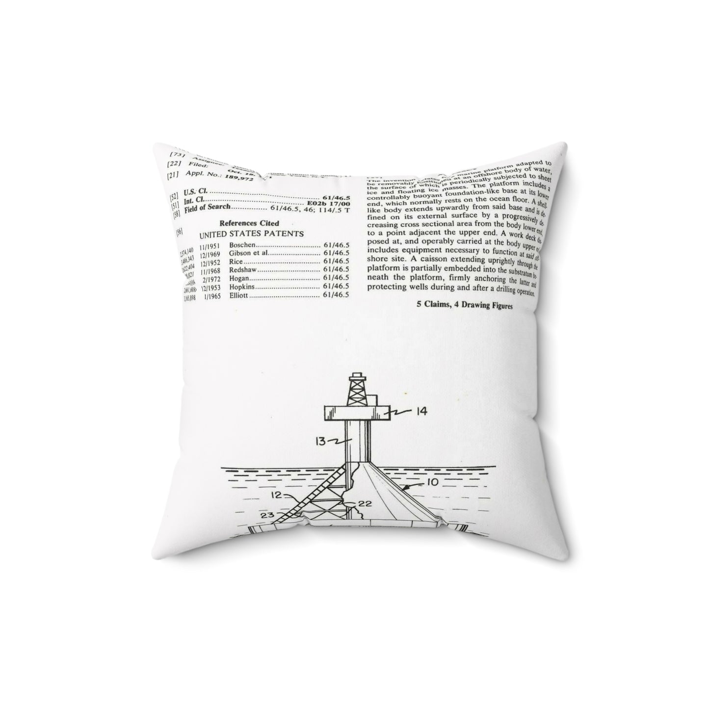 Patent Case File No. 3,793,840, Mobile Arctic Drilling and Production Platform, Inventor(s)- George E. Mott and James P. Wilbourn. - DPLA - 8f260bf2cd8926afbf4da017454f39b3 (page 6) Decorative Accent Square Pillow