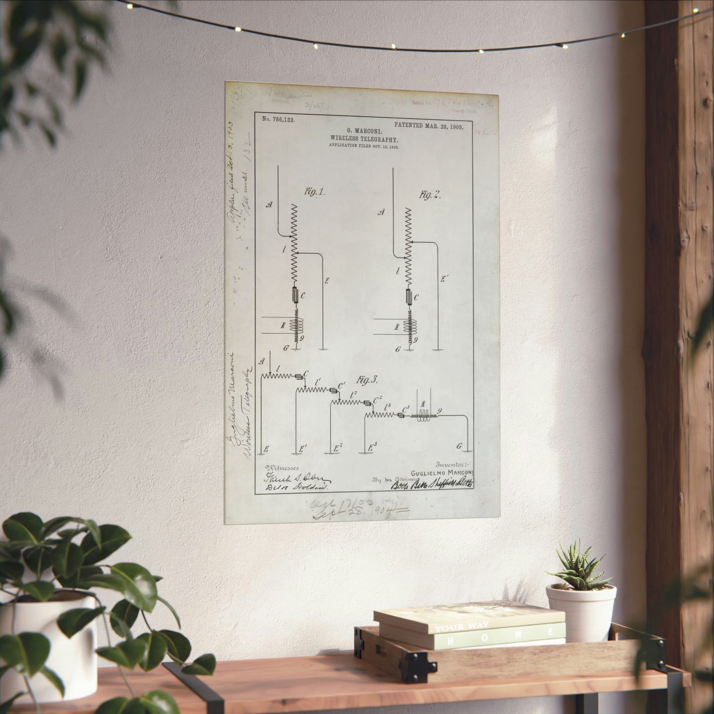 Patent drawing - for G. Marconi's Wireless Telegraphy Public domain  image High Quality Matte Wall Art Poster for Home, Office, Classroom