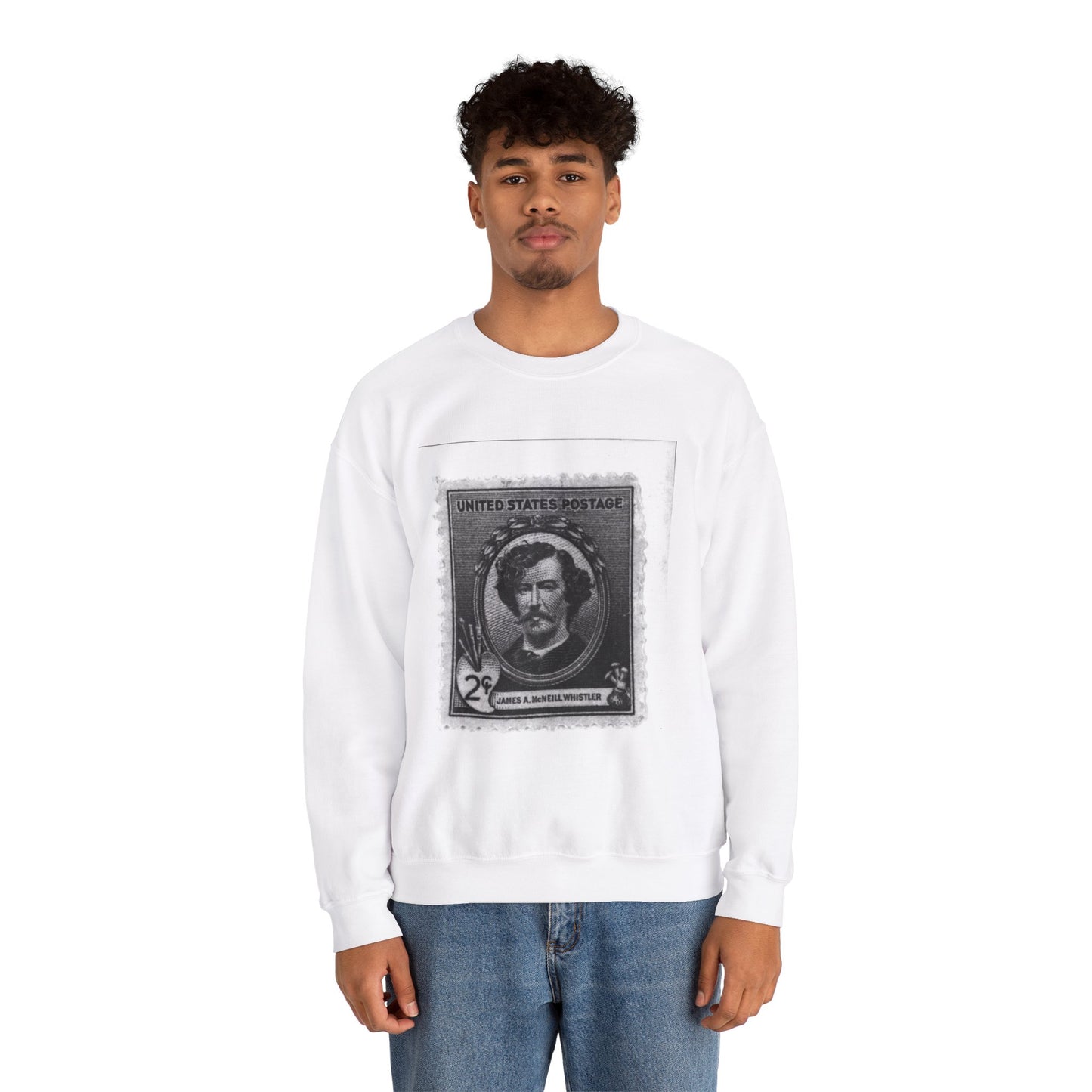 United States two cents postage stamp with head-and-shoulders portrait of James A. McNeill Whistler White Heavy Blend Adult Crew Neck SweatShirt