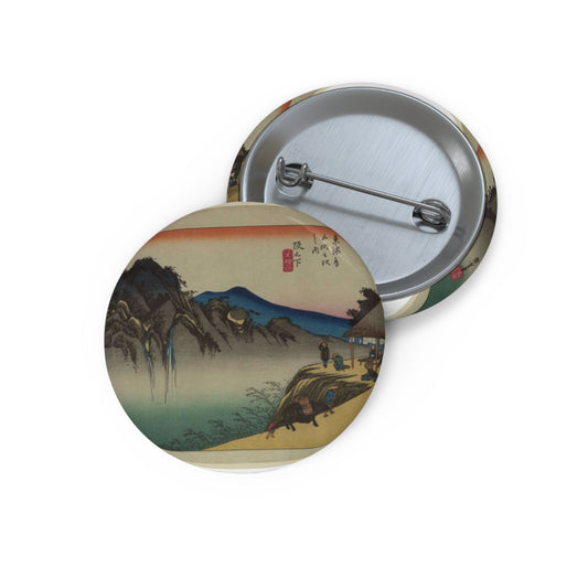 Utagawa Hiroshige - Sakanoshita, Andō Hiroshige - Ukiyo e print Pin Buttons with Crisp Design