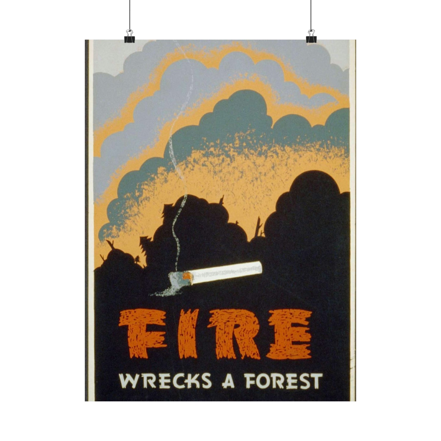 Fire wrecks a forest, Art Deco Poster High Quality Matte Wall Art Poster for Home, Office, Classroom