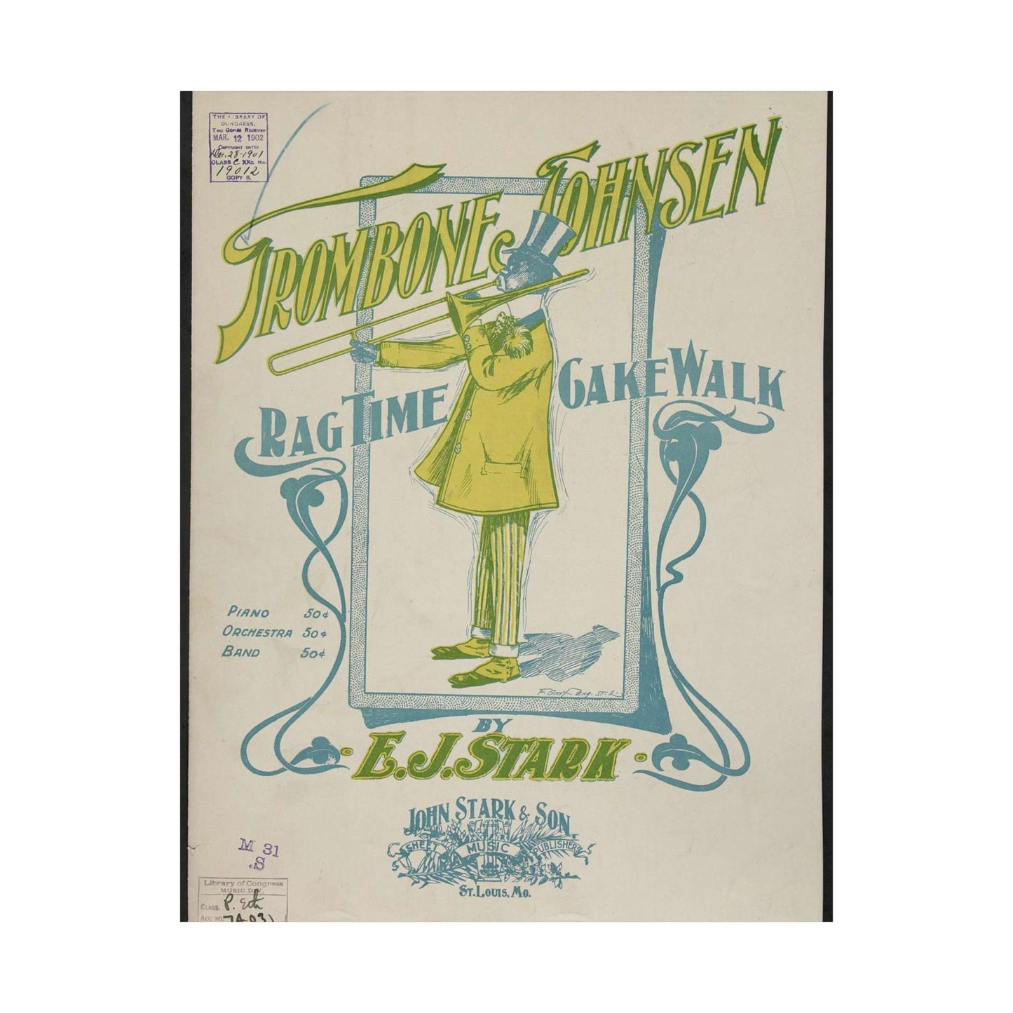 Trombone Johnsen, a Ragtime cake walk - Ragtime music High Quality Matte Wall Art Poster for Home, Office, Classroom