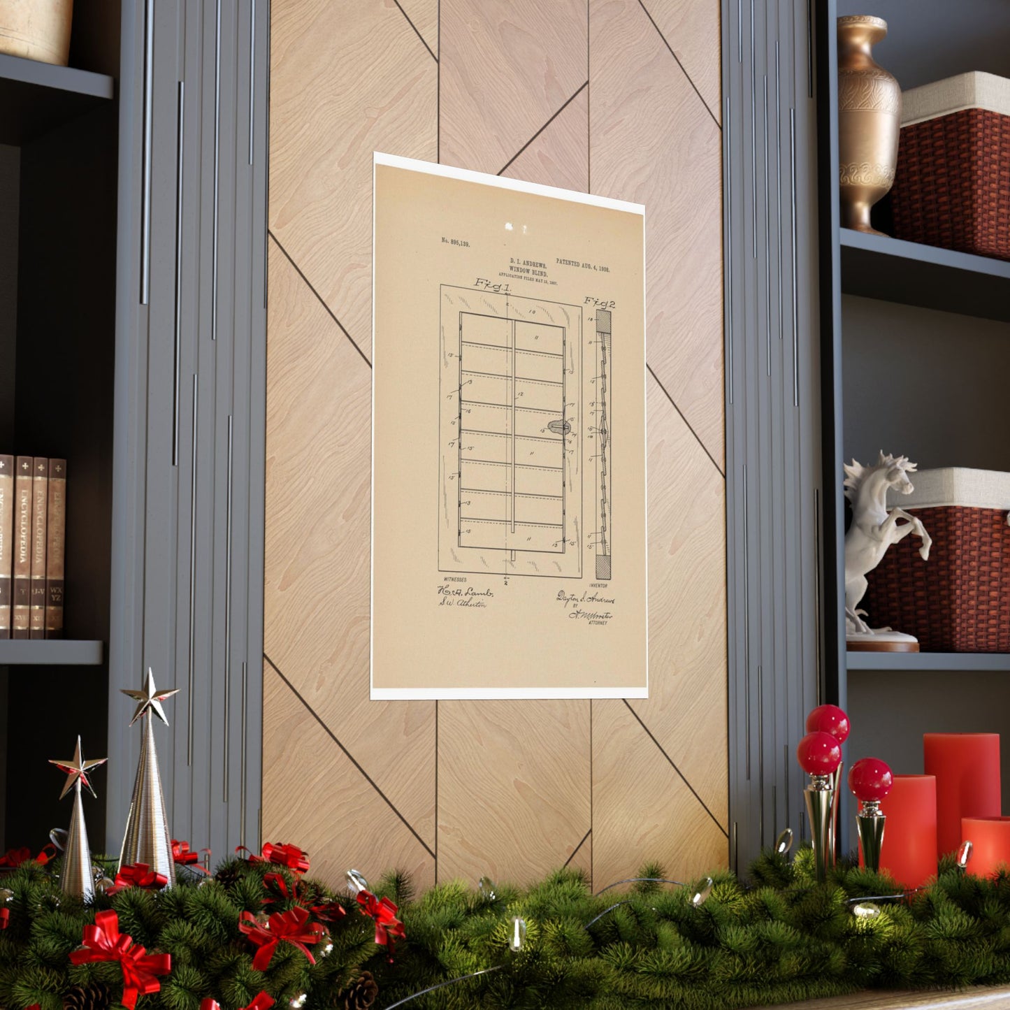 Patent Drawing of Engine - for a Window Blind Public domain  image High Quality Matte Wall Art Poster for Home, Office, Classroom
