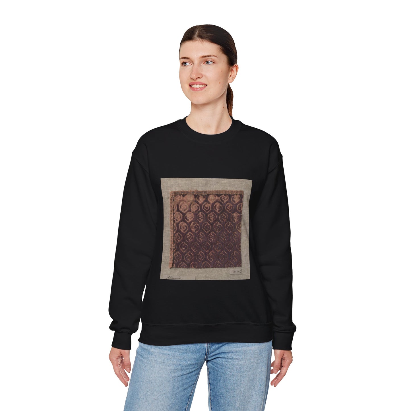 Fragment ciseléfluweel in paars met doorlopend patroon van ruiten gevuld met S-vormige voluut Black Heavy Blend Adult Crew Neck SweatShirt