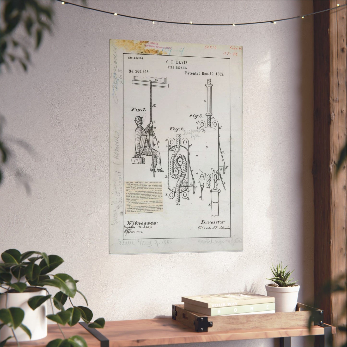 Patent Drawing of Engine - for O. F. Davis' Fire Escape Public domain  image High Quality Matte Wall Art Poster for Home, Office, Classroom