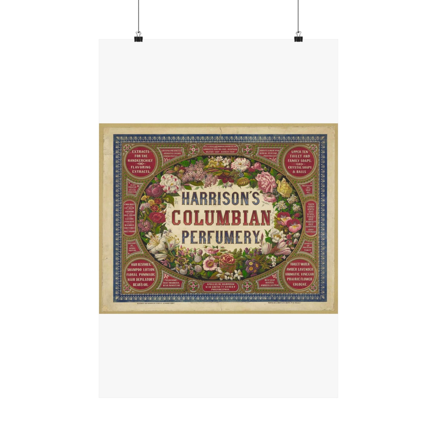 Harrison's Columbian perfumery / Designed and drawn on stone by Alphonse Bigot. High Quality Matte Wall Art Poster for Home, Office, Classroom