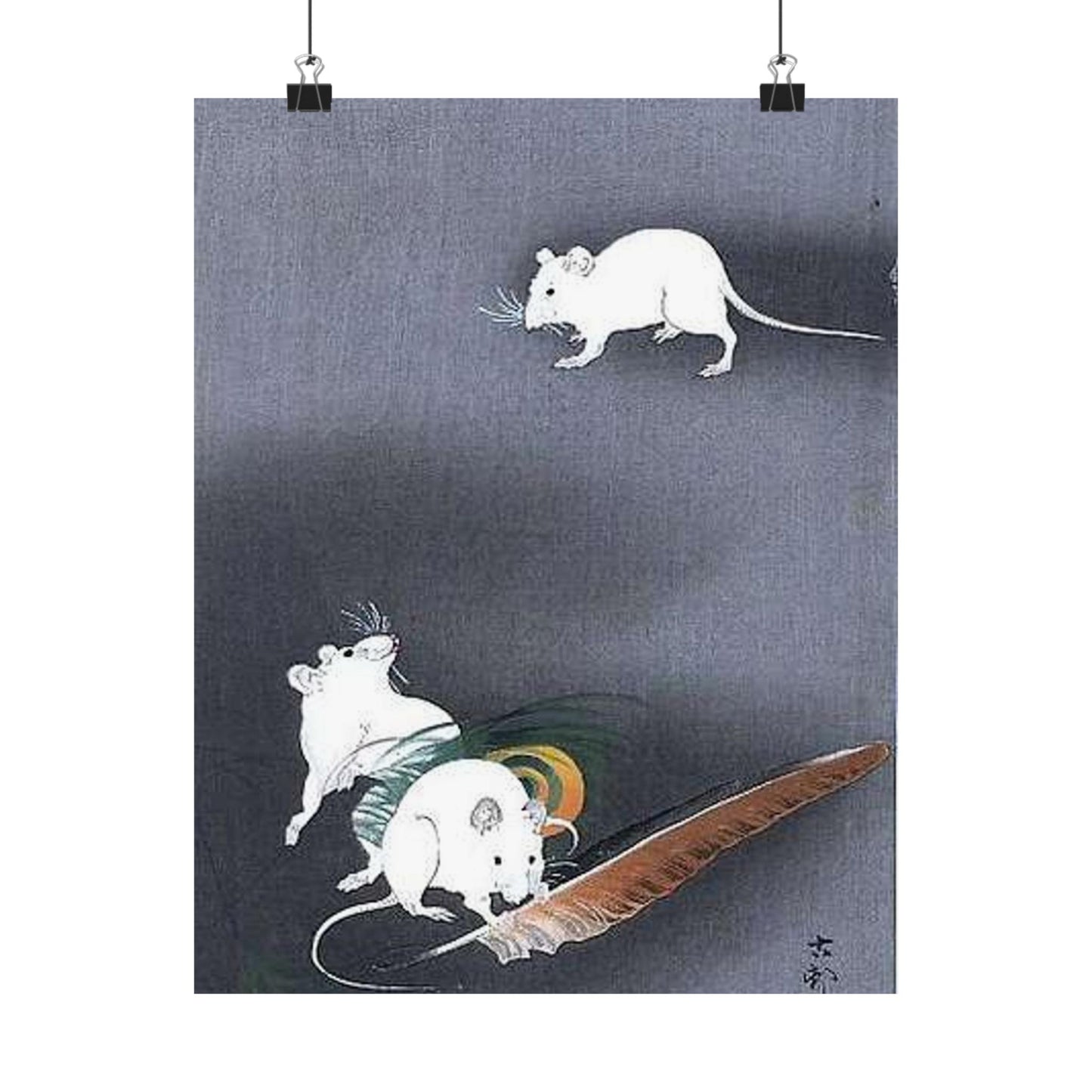 A drawing of 3 mice, Ohara Koson High Quality Matte Wall Art Poster for Home, Office, Classroom