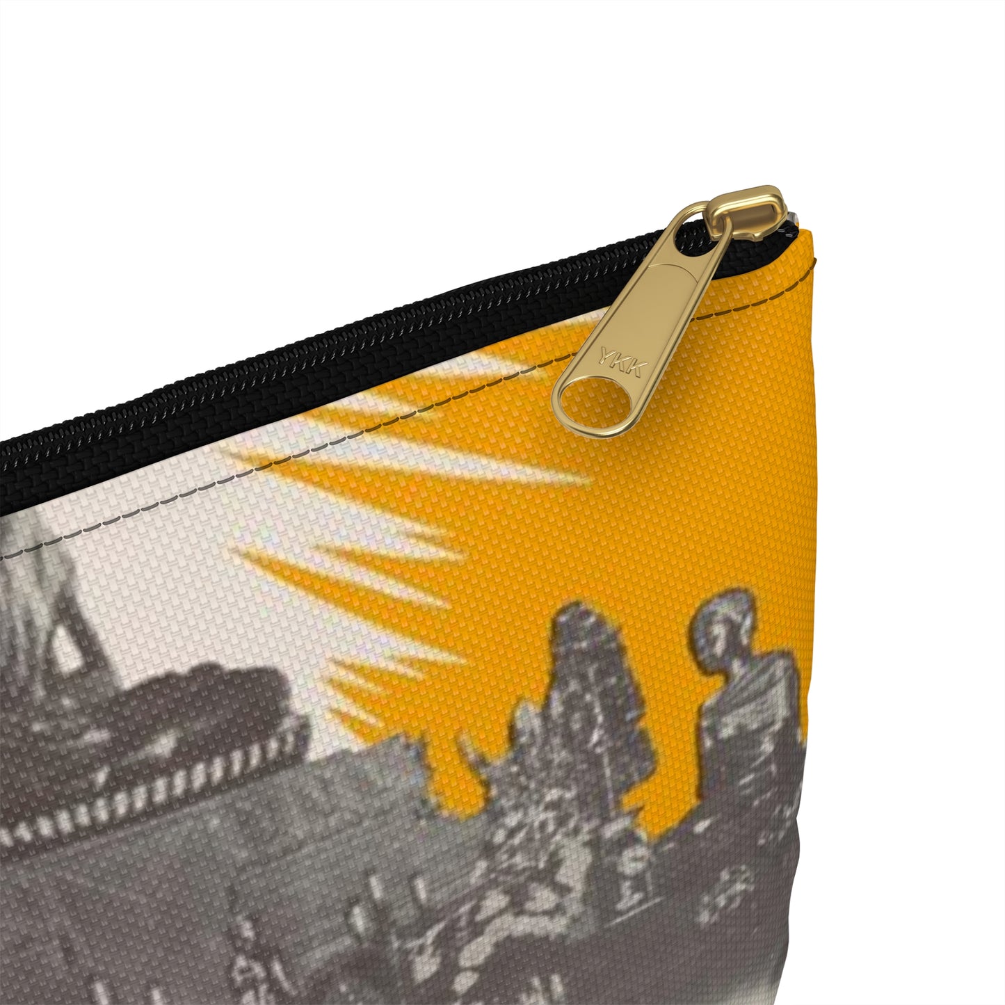 Communist Threat to Religion - A red and yellow poster with pictures of people Large Organizer Pouch with Black Zipper