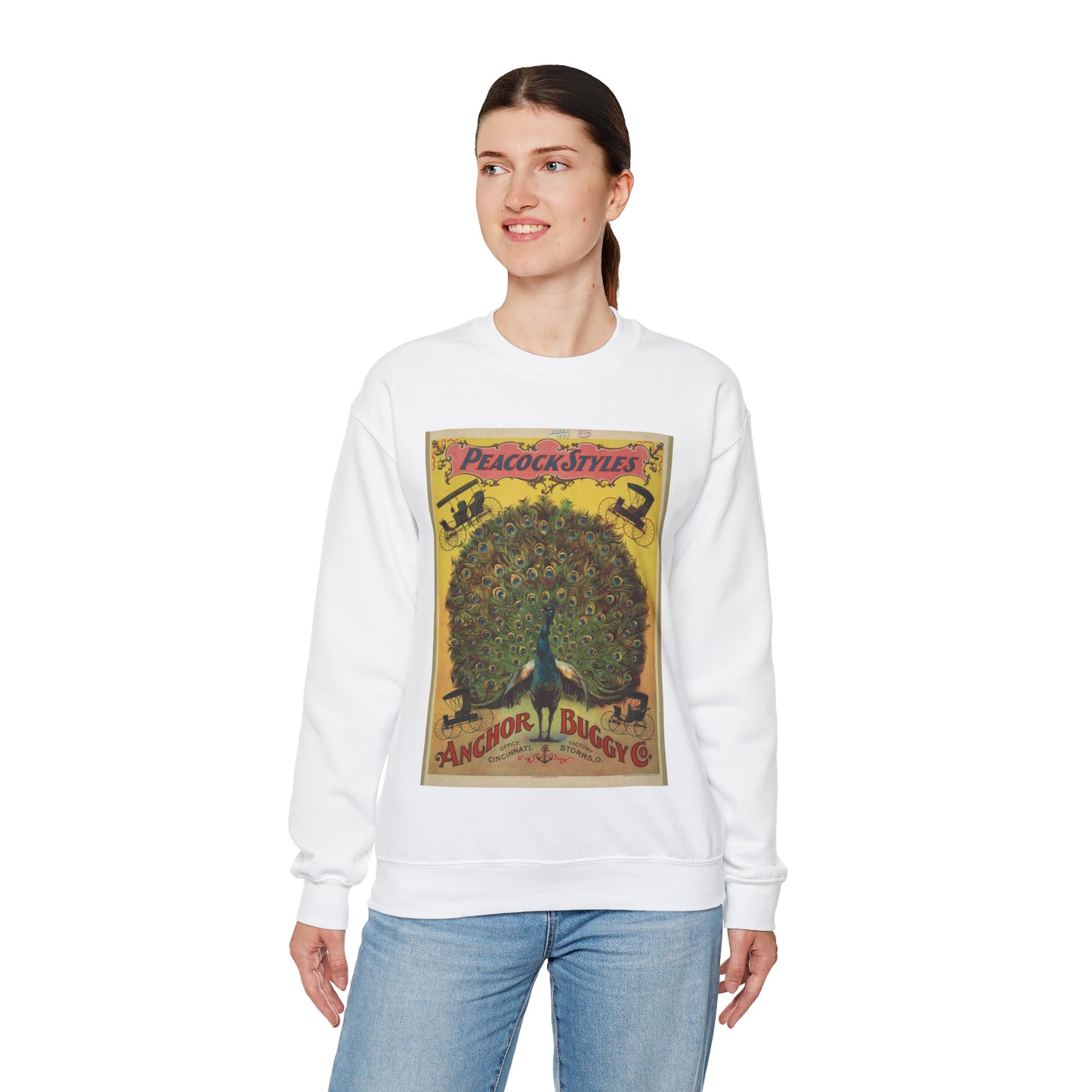 Peacock styles. Anchor Buggy Co. White Heavy Blend Adult Crew Neck SweatShirt