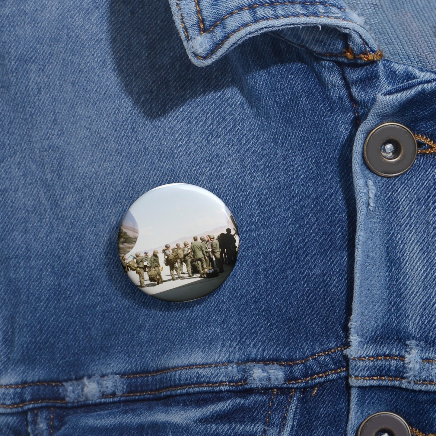 Troops embark a C-141 Starlifter aircraft during exercise Team Spirit (Coronet Spray) Pin Buttons with Crisp Design