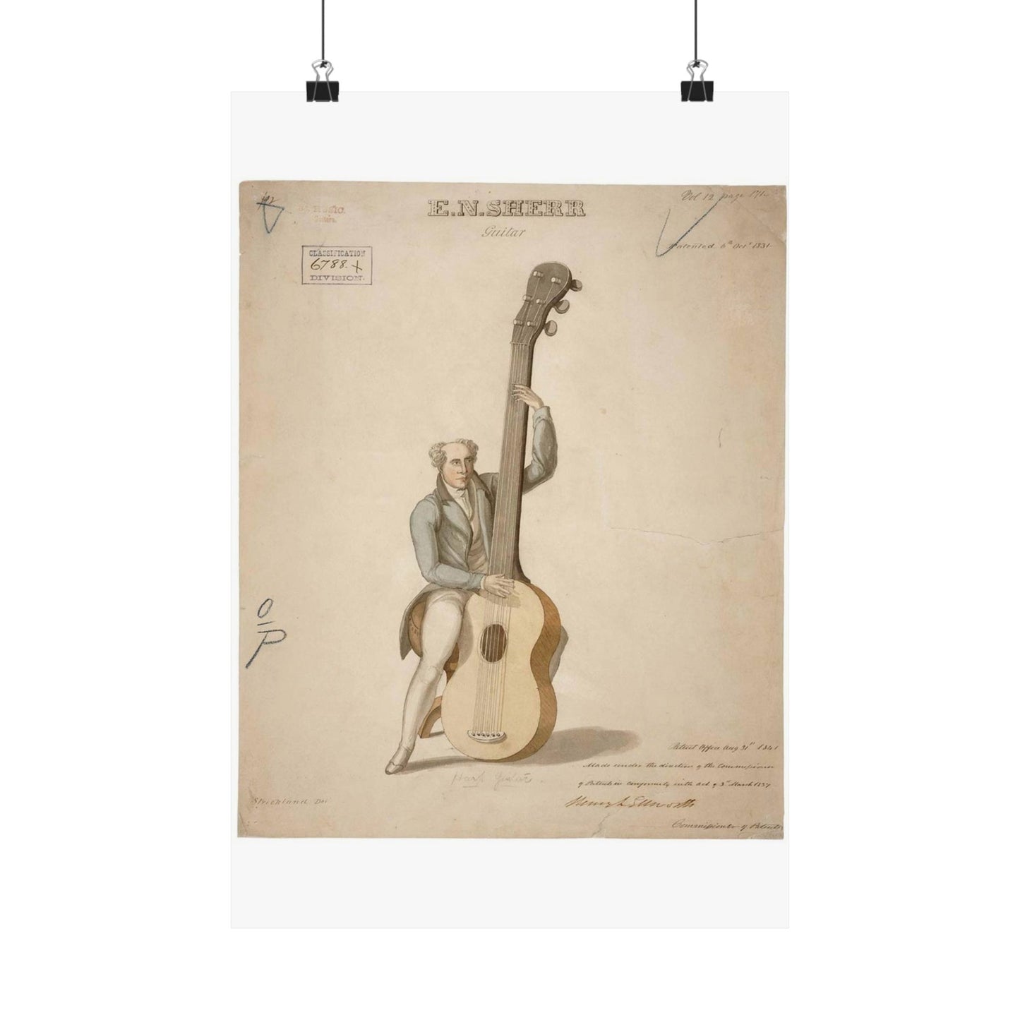 Patent drawing - Drawing of a Harp Guitar Public domain  image High Quality Matte Wall Art Poster for Home, Office, Classroom