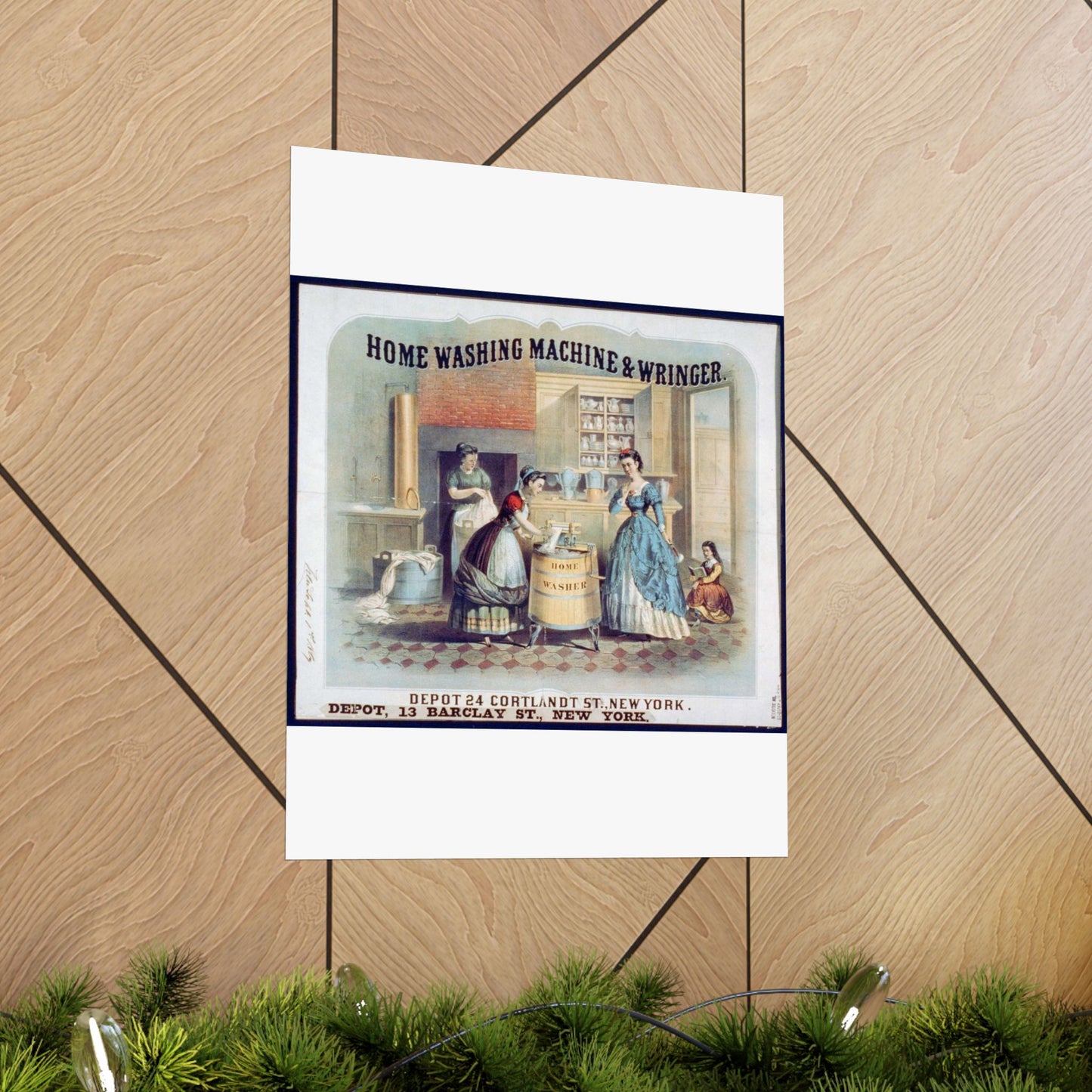 Home washing machine & wringer - A painting of women washing machines in a kitchen High Quality Matte Wall Art Poster for Home, Office, Classroom