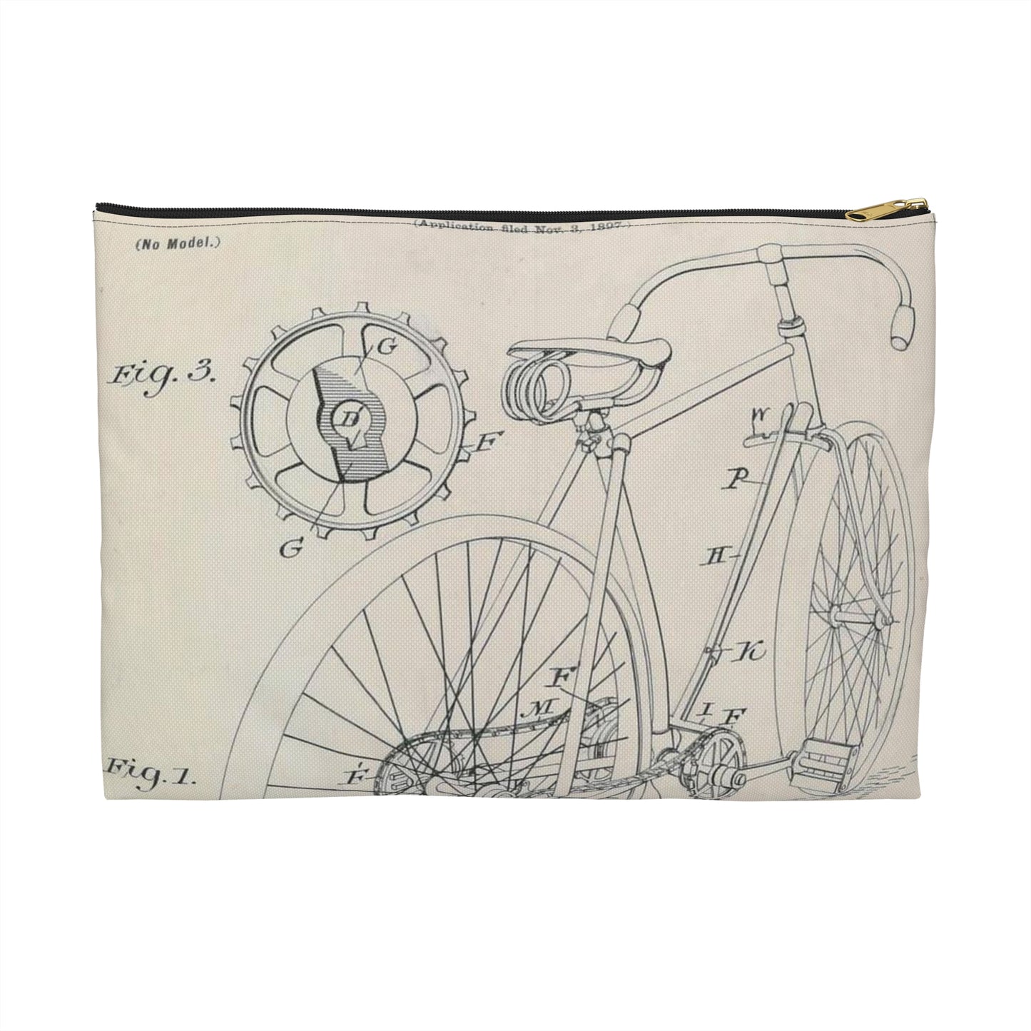Patent drawing - for J. J. Hentz' Bicycle Public domain  image Large Organizer Pouch with Black Zipper