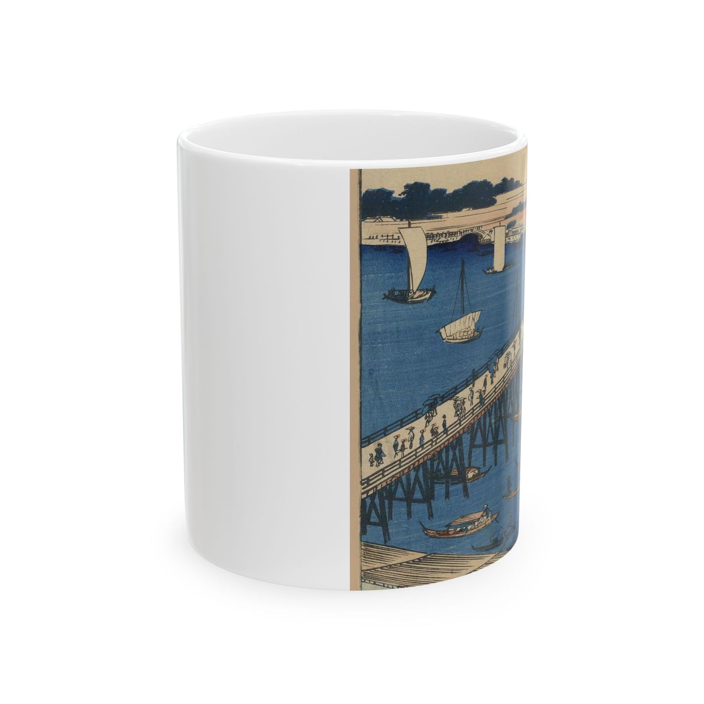 Ryōgokubashi Ōkawabata, Andō Hiroshige - Ukiyo e print Beautiful Novelty Ceramic Coffee Mug 11oz