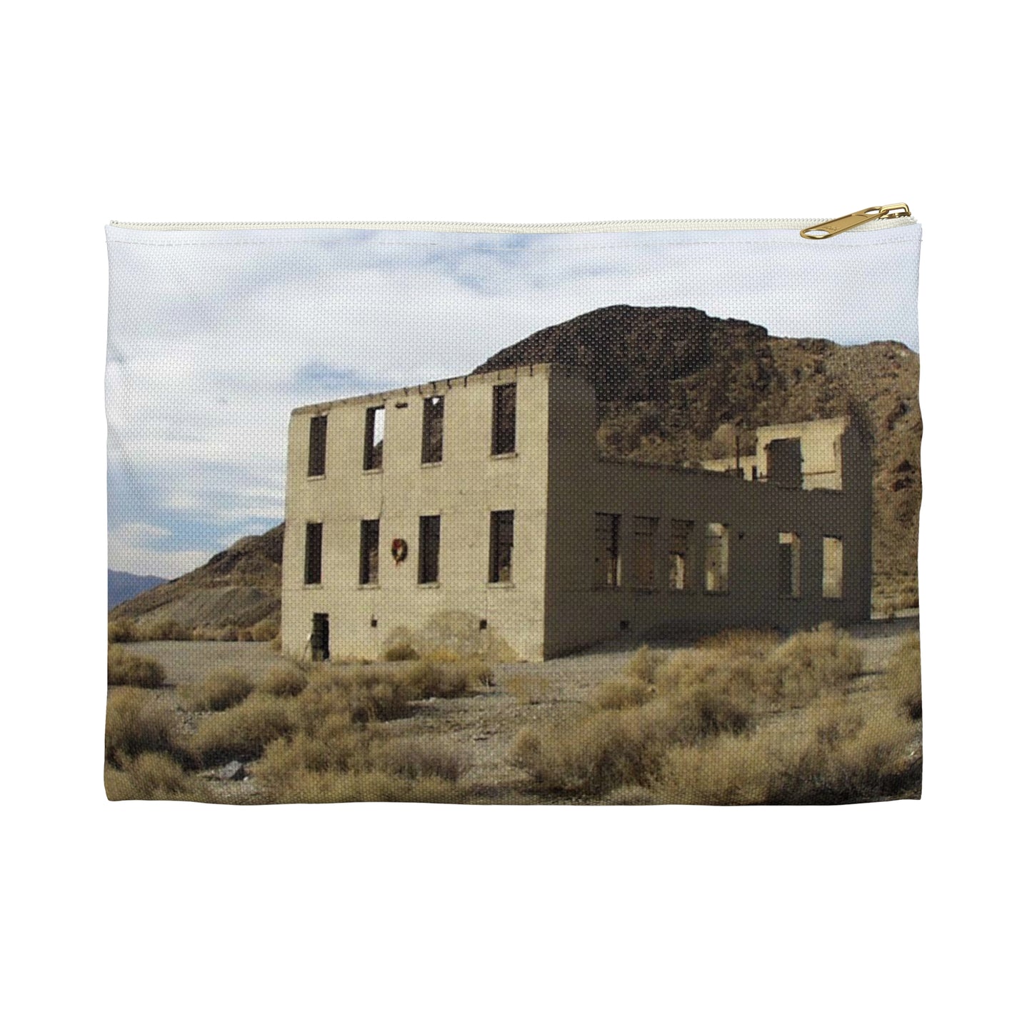 Death Valley Scenic Byway - An Abandoned Structure in Rhyolite Large Organizer Pouch with Black Zipper