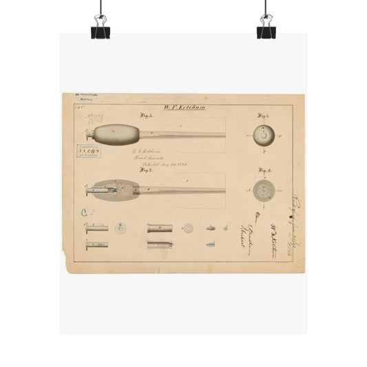 Patent Drawing of Engine - Drawing of Hand Grenade Public domain  image High Quality Matte Wall Art Poster for Home, Office, Classroom