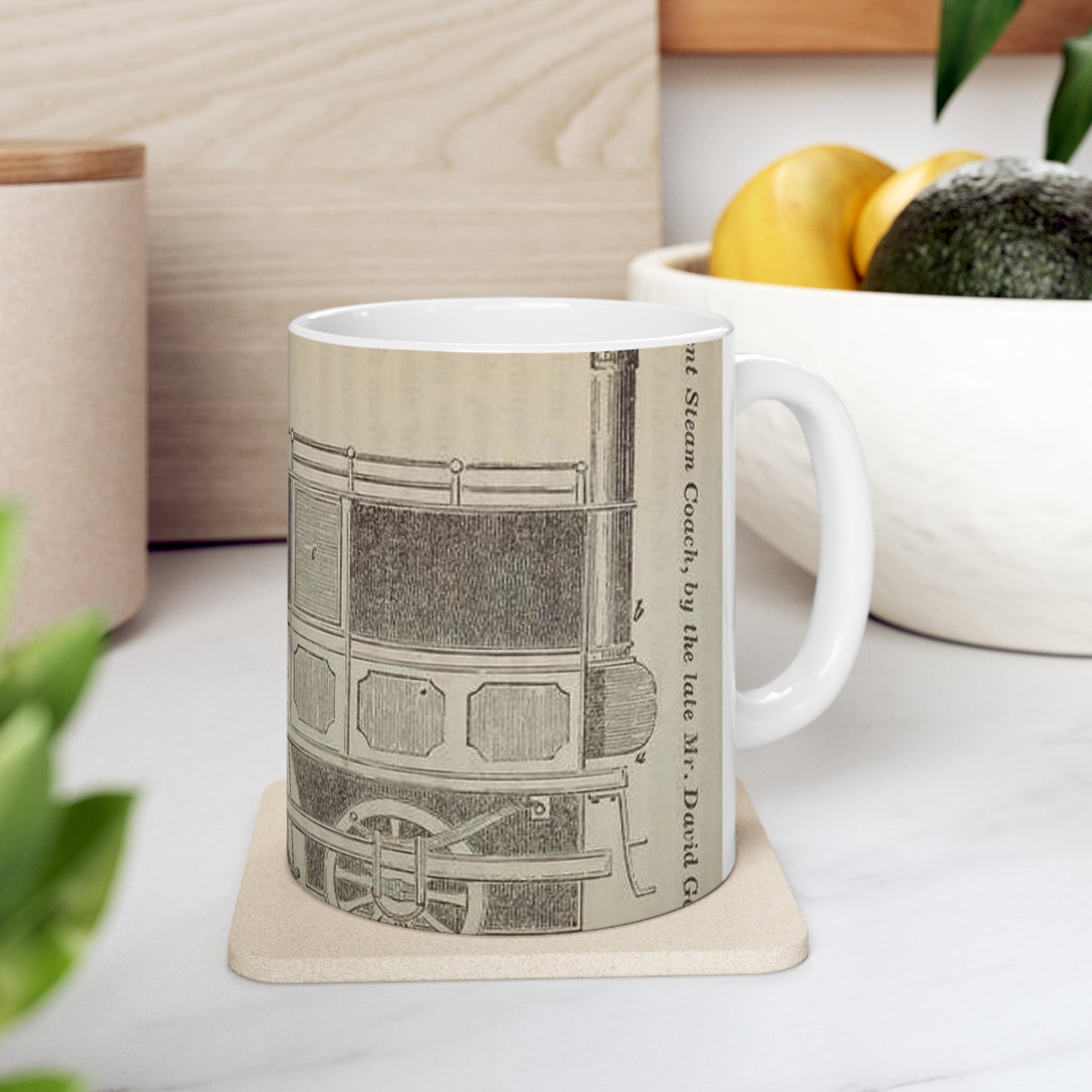 Patent Drawing of Engine - Patent steam coach, by the late Mr. David Gordon Public domain  image Beautiful Novelty Ceramic Coffee Mug 11oz