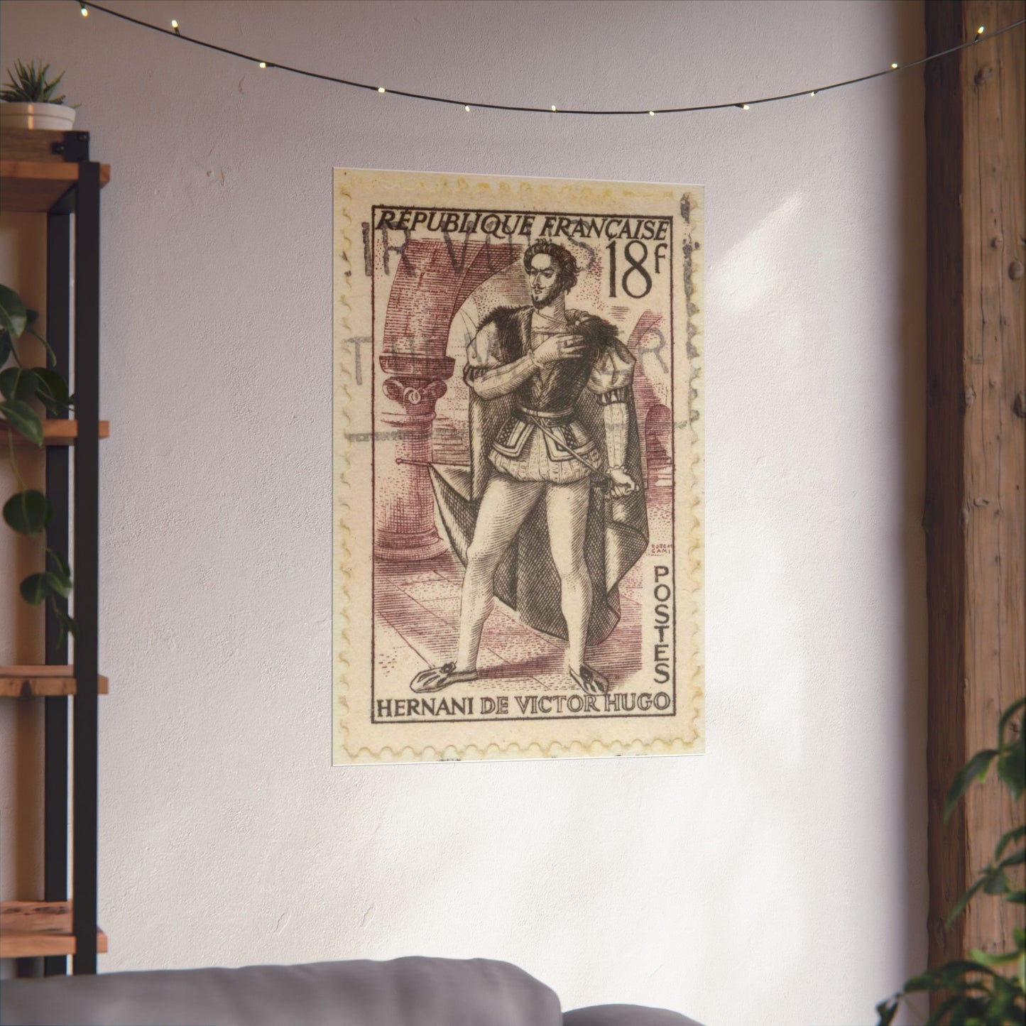 Frimärke ur Gösta Bodmans filatelistiska motivsamling, påbörjad 1950.Frimärke från FRanskrike, 1953. Motiv av "Herani": skådespel av Victor Hugo. High Quality Matte Wall Art Poster for Home, Office, Classroom