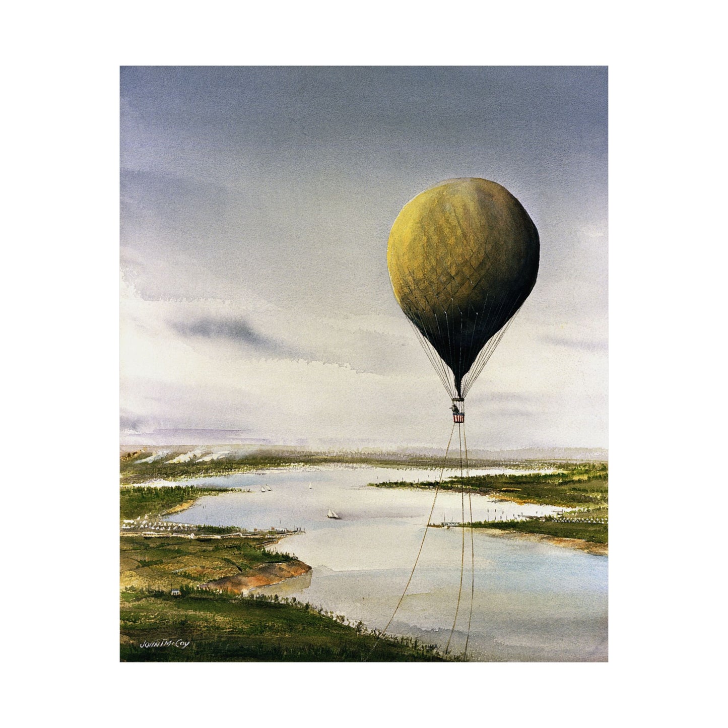Artwork: "T.S.C. Lowe's Ballon Tethered at 1,000 Feet Above the York River in 1862". Artist: John McCoy High Quality Matte Wall Art Poster for Home, Office, Classroom