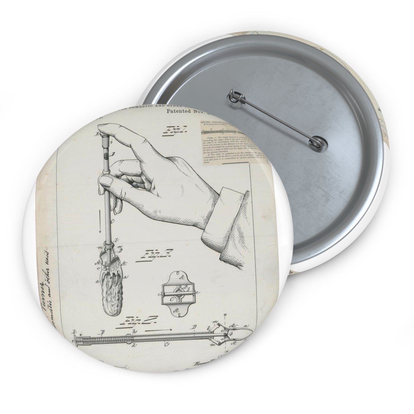 Patent drawing - for R. W. Turner's Fork for Domestic and Other Uses Public domain  image Pin Buttons with Crisp Design