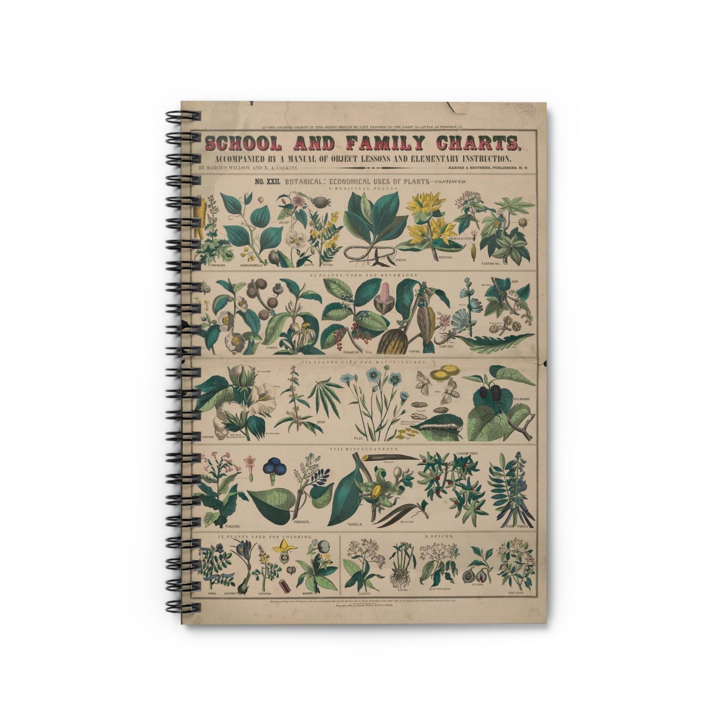 School and family charts, accompanied by a manual of object lessons and elementary instruction, by Marcius Willson and N.A. Calkins. No. XXII. Botanical: economical uses of plants-continued Spiral Bound Ruled Notebook with Printed Cover