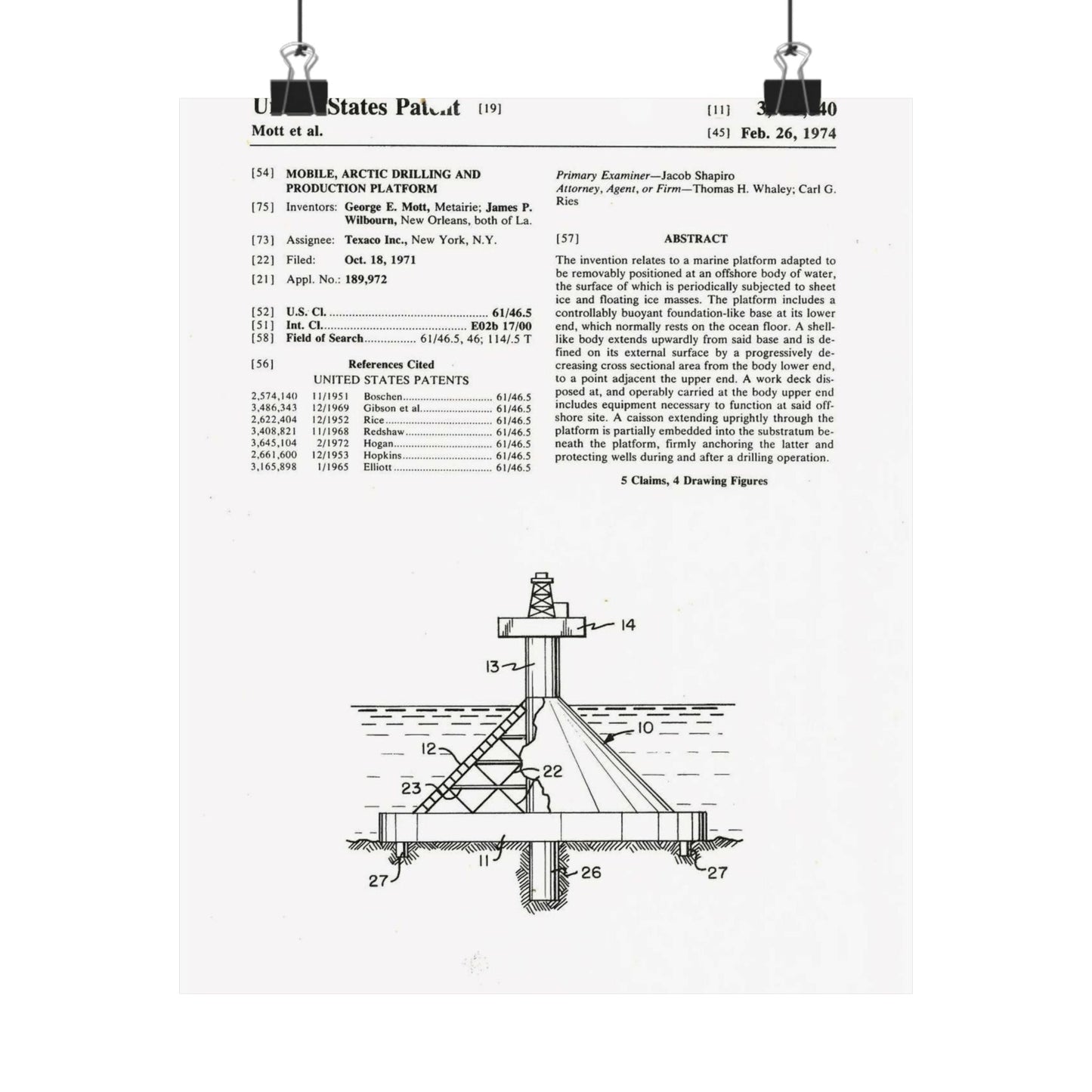 Patent Case File No. 3,793,840, Mobile Arctic Drilling and Production Platform, Inventor(s)- George E. Mott and James P. Wilbourn. - DPLA - 8f260bf2cd8926afbf4da017454f39b3 (page 6) High Quality Matte Wall Art Poster for Home, Office, Classroom